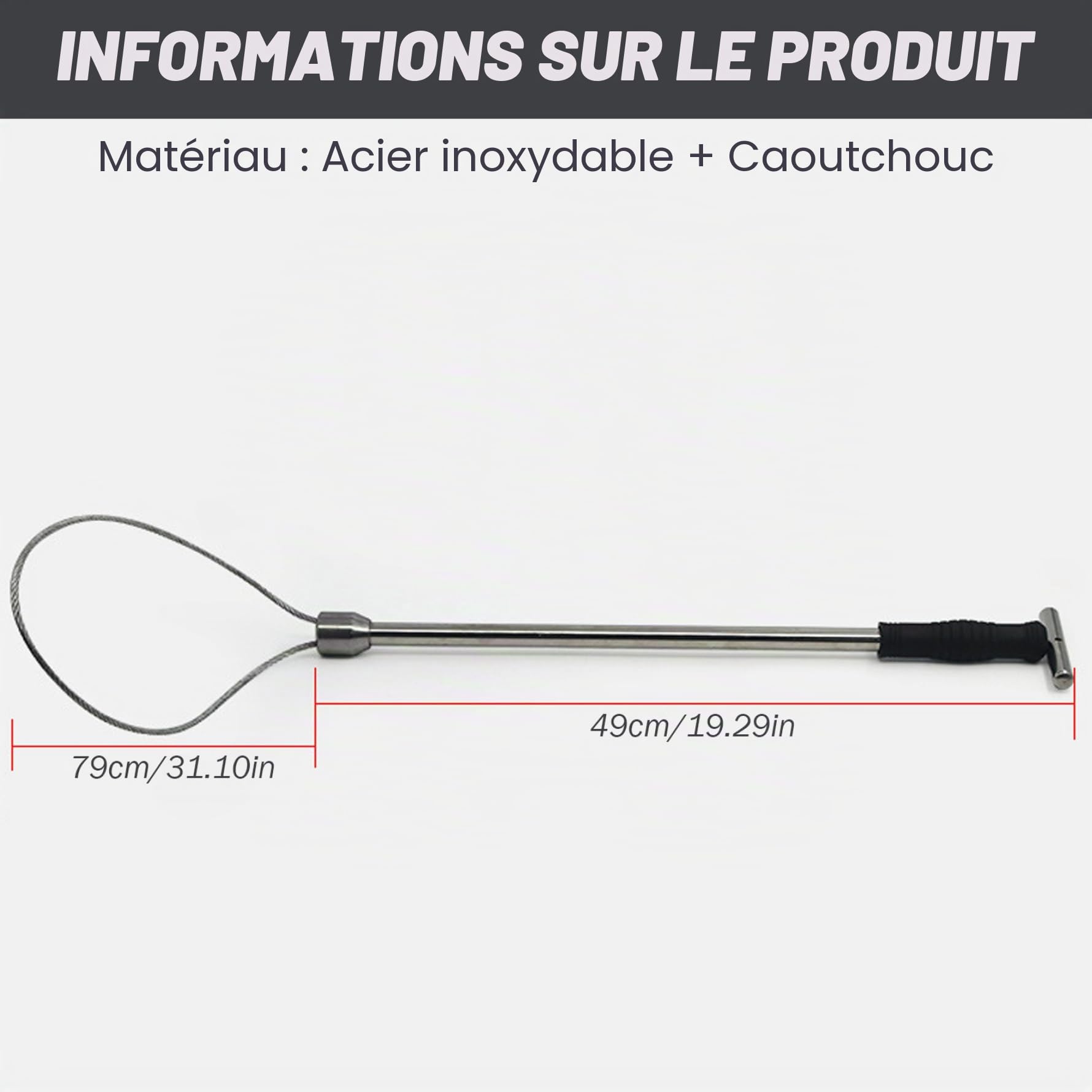 Pôle de Capture d'animaux 19 Pouces en Acier Inoxydable, Poteau de Chien avec Un Anneau réglable, contrôle des Animaux Robuste pour Les Compagnie Utilisation et Manipulation la séc