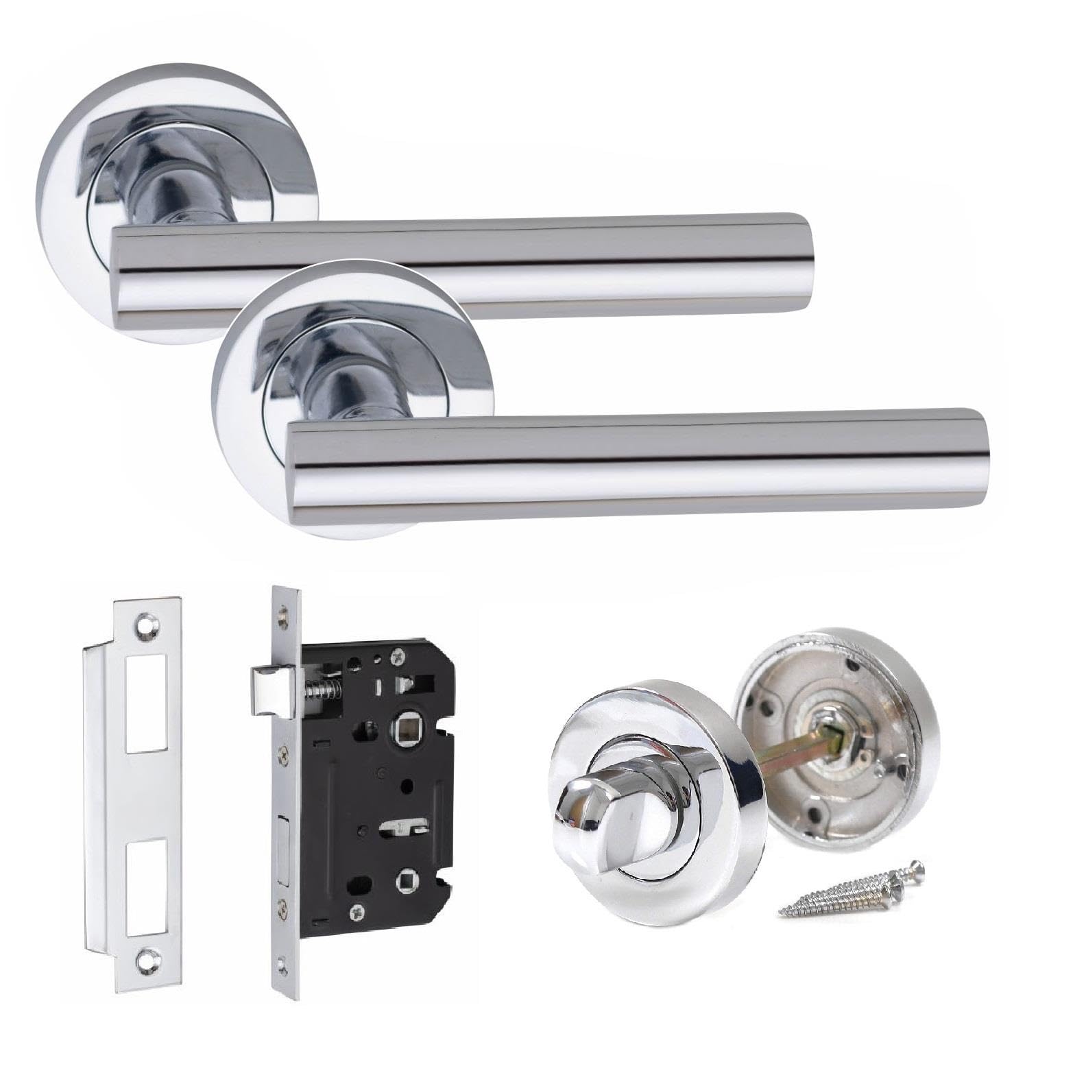 Golden Grace Polished Chrome Straight T-Bar Bathroom Door Handle Pair - Silver