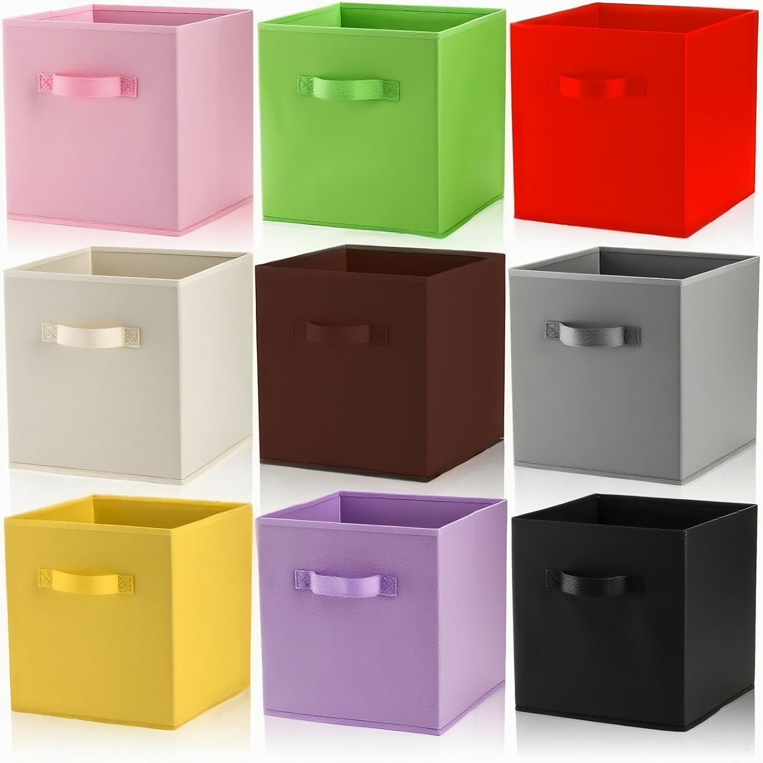 9 Pack Cube Storage Bins, 11 Inch Collapsible Fabric Storage Baskets, Multi Colored Storage Cubes with Handles, Foldable Cube Drawer for Home, Closet, Shelves, Toys Organization 9 Pack Cube Storage Bins, 11 Inch Collapsible Fabric Storage Baskets, Multi Colored Storage Cubes with Handles, Foldable Cube Drawer for Home, Closet, Shelves, Toys Organization