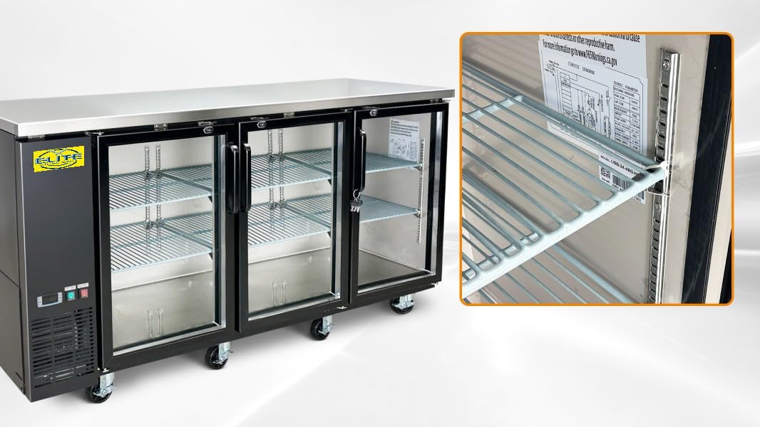 Elite Kitchen Supply Commercial Back Bar Beer Refrigerator, Etl Restaurant Upright Under Counter Stainless Steel Display Fridge Cooler Merchandiser, Glass Door, LED Lighting, 72" W 19.6 Cu.Ft.. Black on Fridge.com - View 4