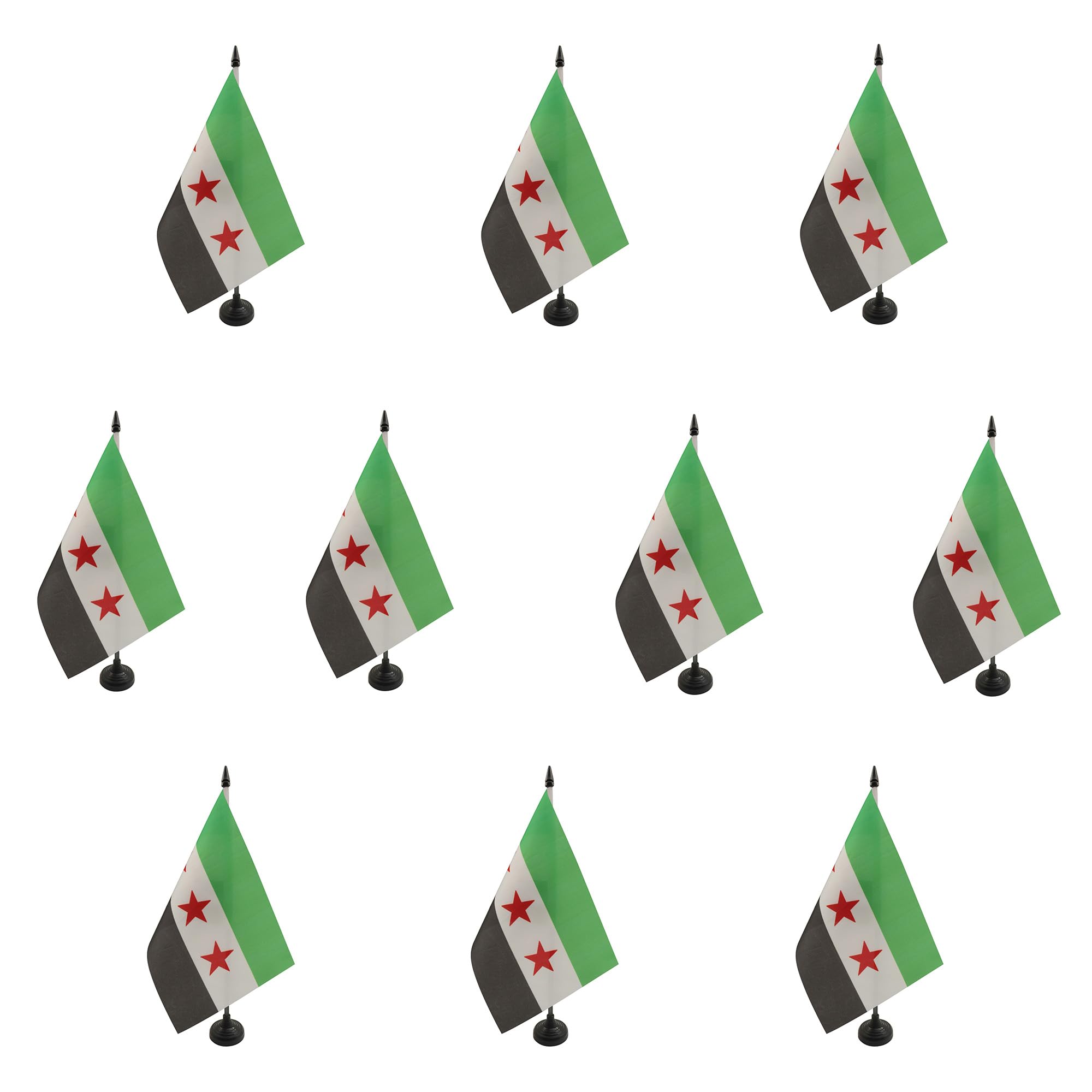 AZ FLAG - Set of 10 Free Syrian Army Table Flag 5'' x 8'' - 10 Small Army of Syria Office Flags 100% Polyester 21 x 14 cm - Mini Desk Flag with 10'' Pole and Black Plastic Base — image 1