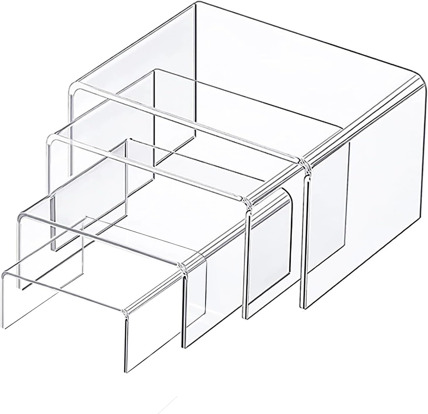 Acrylic Display Risers 4Pcs Clear Acrylic Display Risers 4Sizes Transparent Display Riser Stand for Pop Figures Display, Jewelry Showcase Shelf,Collections Products Display Shel