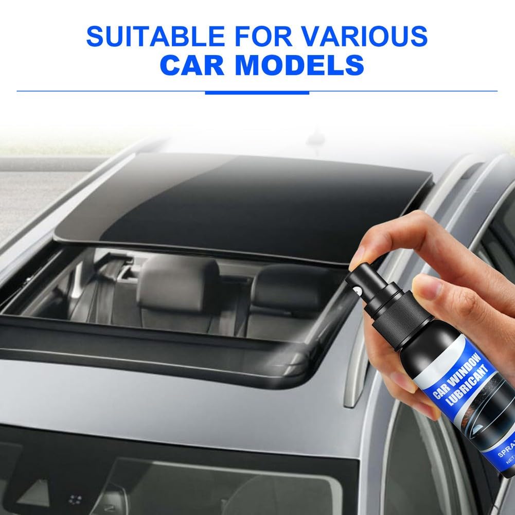 Spray lubrifiant pour vitres de voiture 60 ml pour joints en caoutchouc et réduction du bruit, compatible avec bandes de porte, rails de toit ouvrant, rétroviseurs, serviette et éponges