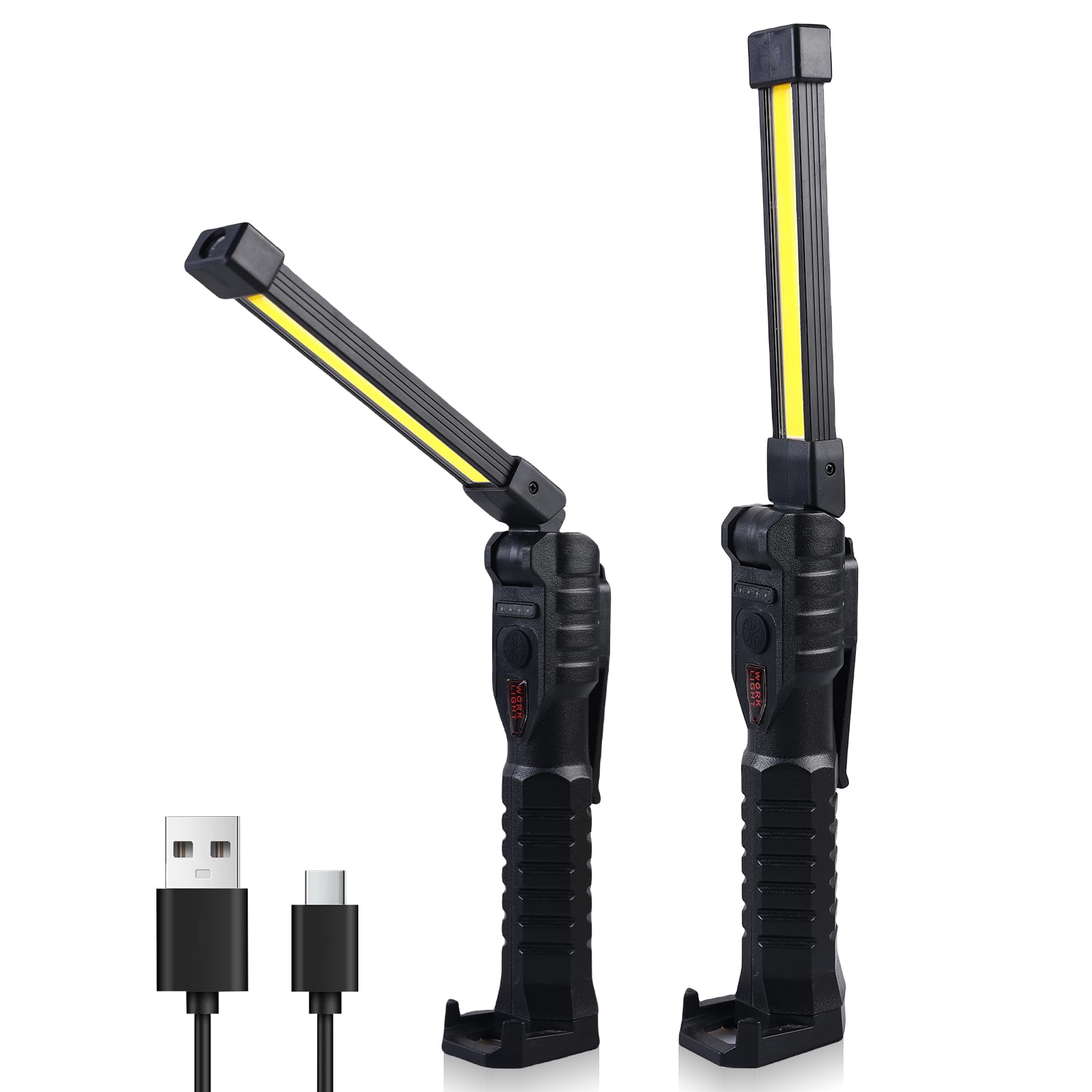 2 lámparas LED de trabajo para taller, batería con imán y gancho, plegable, recargable, luces de inspección COB, lámpara de trabajo LED para reparación de coches