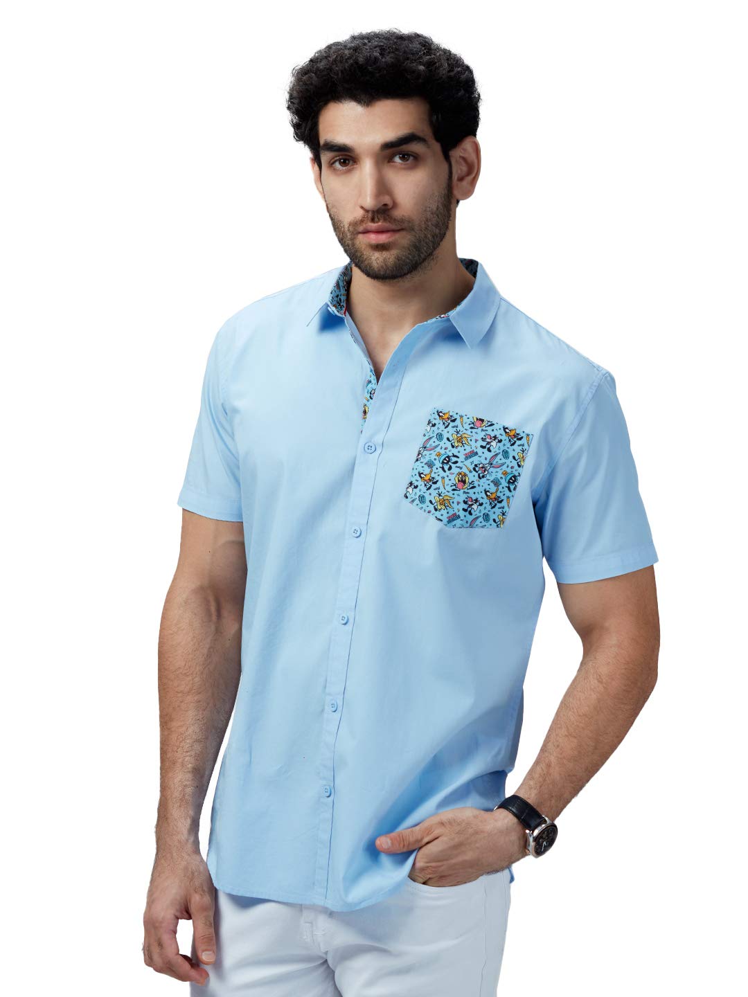 The Souled Store Looney Tunes: Character Pattern Mens and Boys Graphic Printed Cotton Shirts Blue