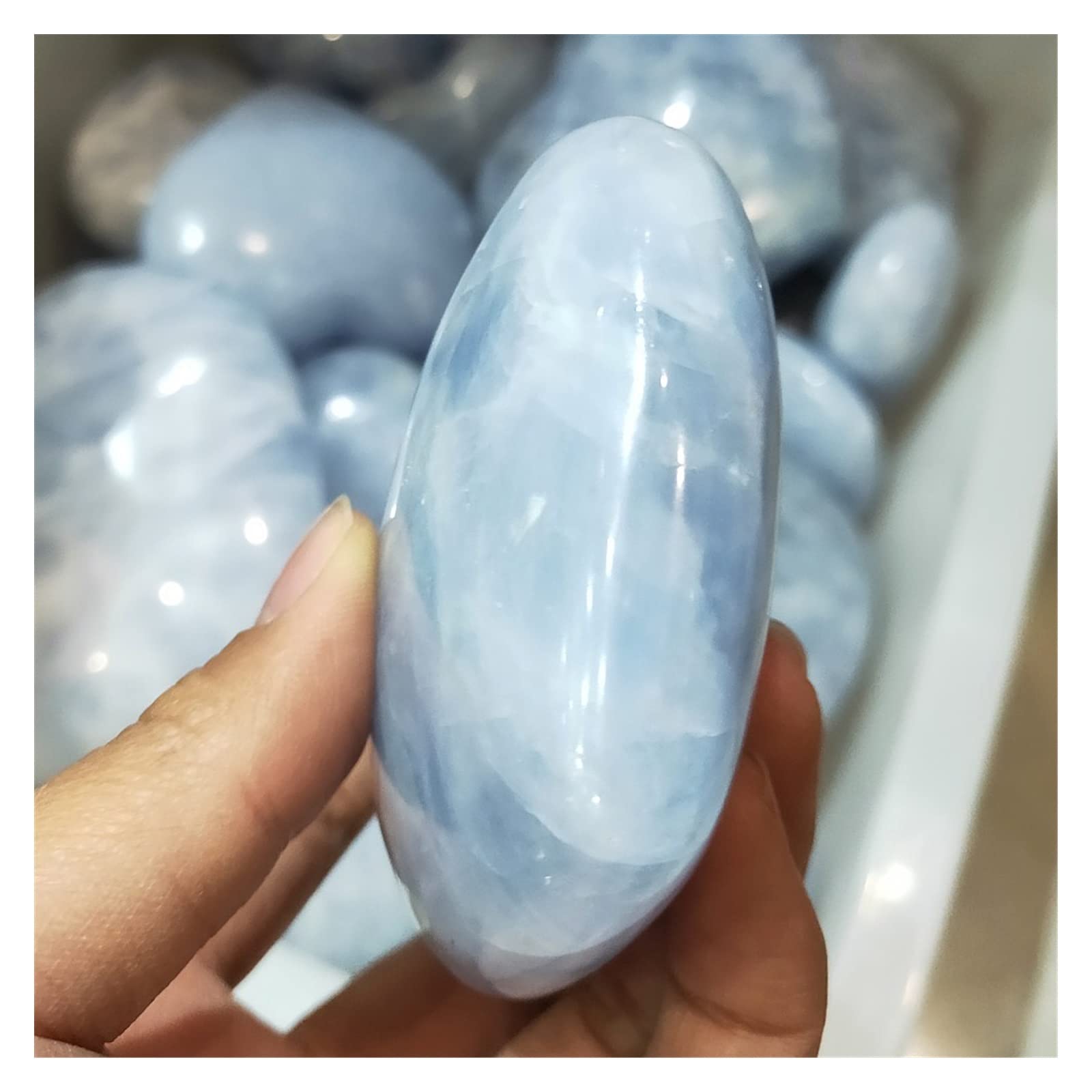 Cuore di Cristallo Naturale Fatto a Mano Celestite Quarzo Pietre preziose Blu Cuori di Pietra Cristalli da Collezione in Equilibrio Decorazione Collezioni di casa (Size : 400-500g)