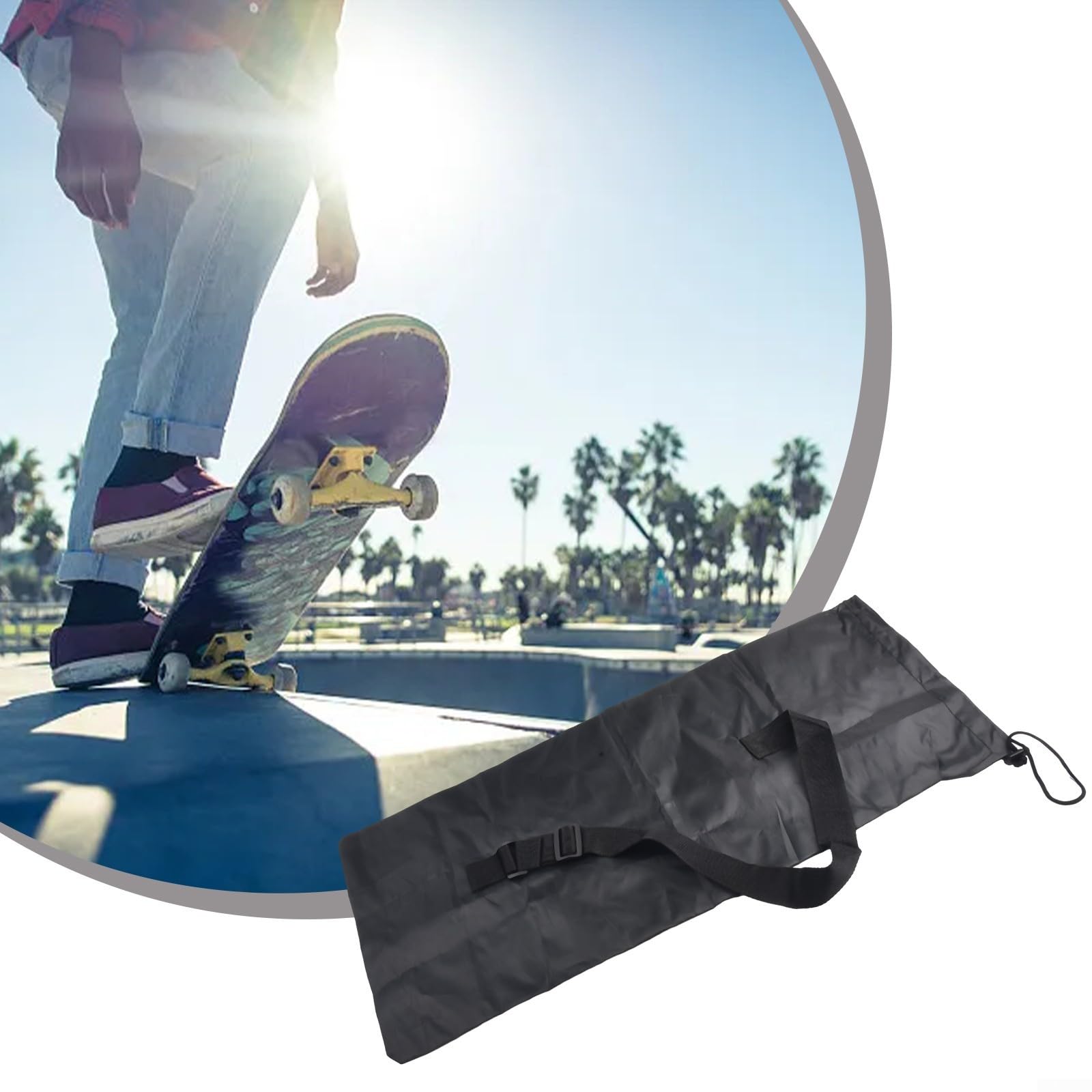 Honseadek - Sac de rangement en tissu à bandoulière + sangle Oxford 610D pour longboard, trottinette, skateboard, planche de surf variable, noir