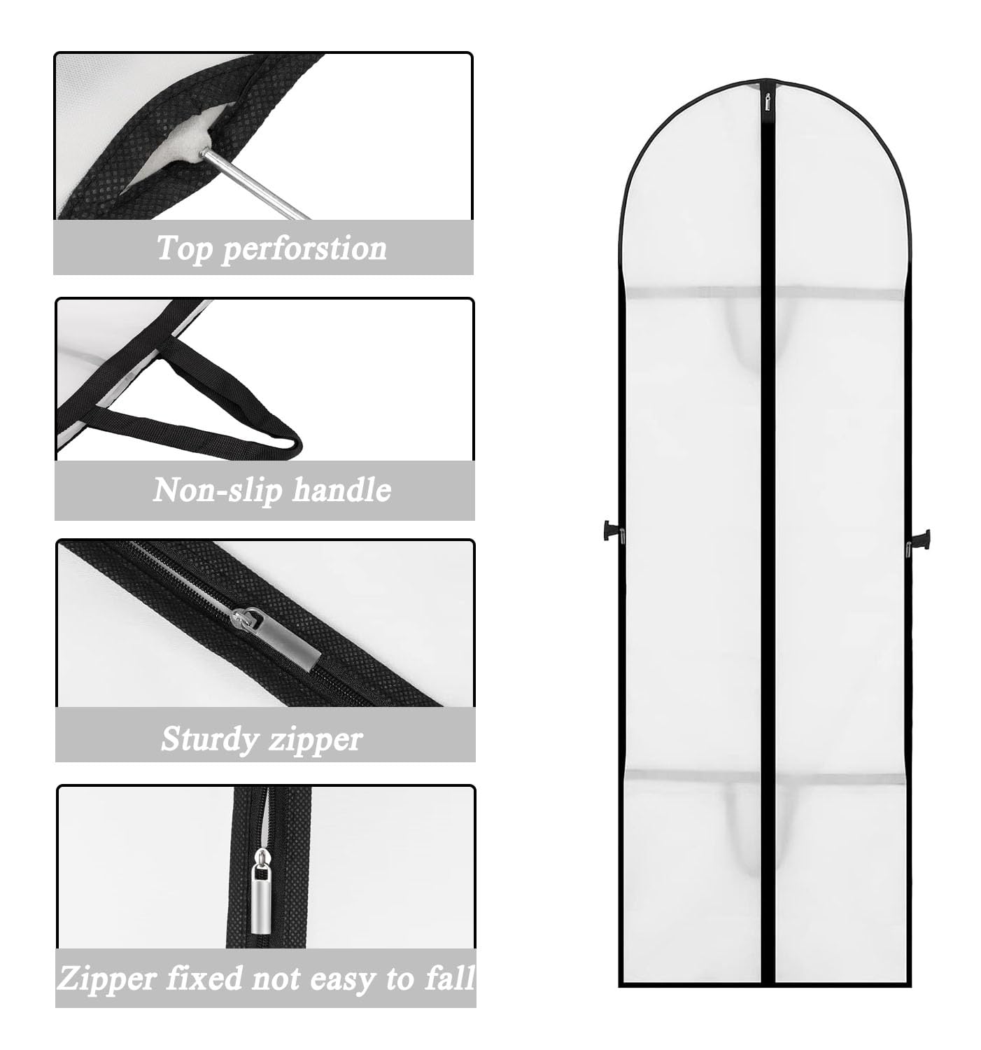 Long Dress Covers Bag Dust Proof Clothes Covers Moth Proof Garment Bag Wedding Dress Bag Folding Long Coat Cover for Coat Gowns Dresses Shirts Suits Jackets Storage (White) - Image 3