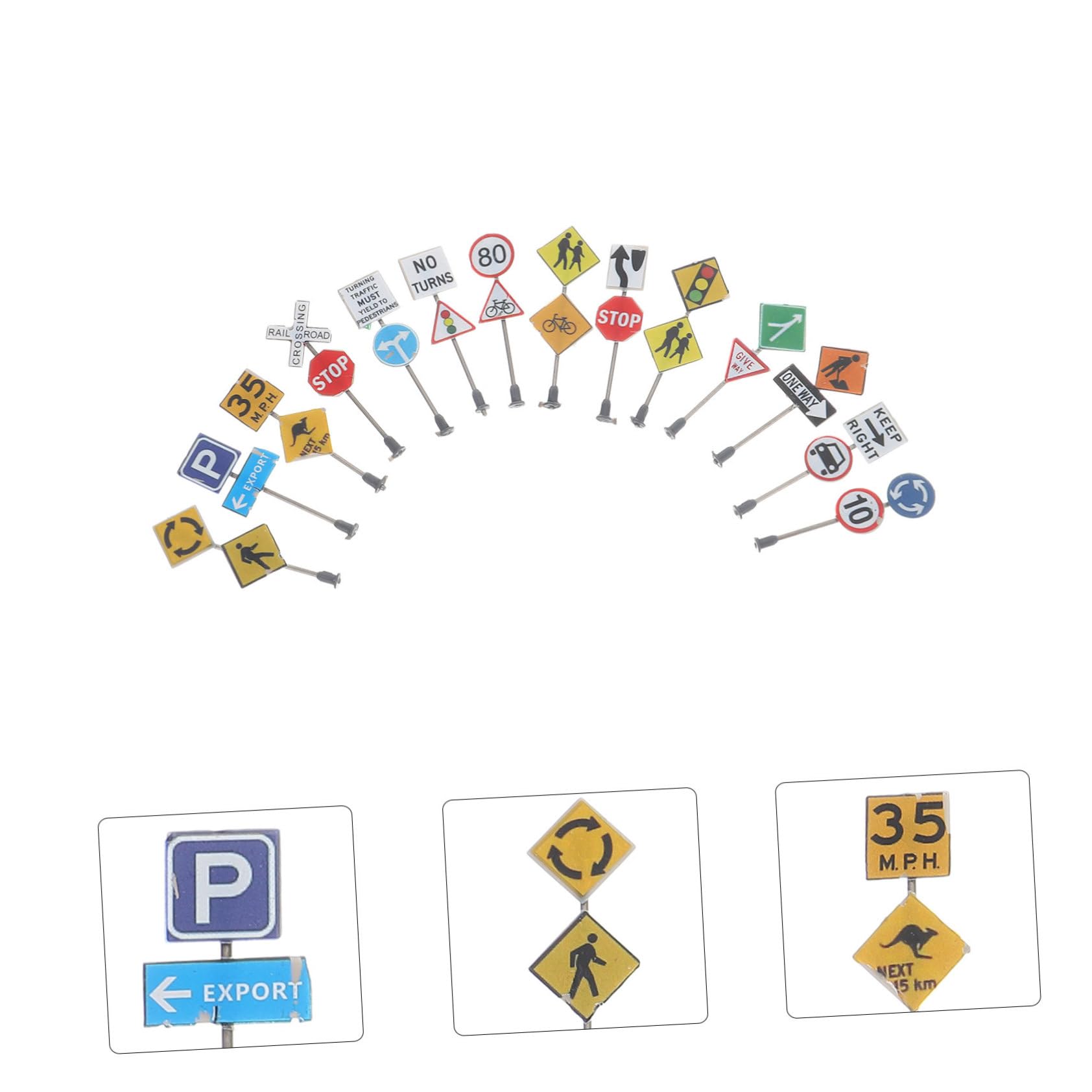 HAKIDZEL 14Pcs Miniature Traffic Road Signs Durable Sand Table Decor for Engaging Playthings for Traffic Safety Education for Models Learning Activities