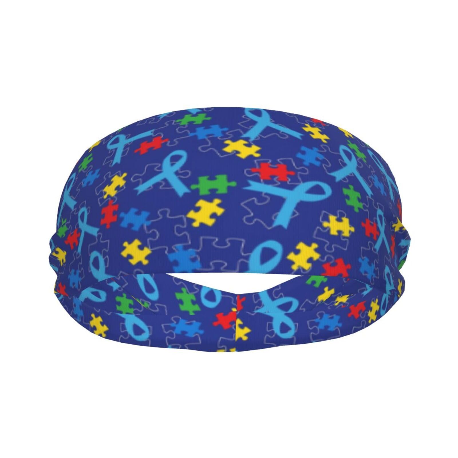 Autism Awareness Sweatbands Yoga Running Sports Hairband Workout Head Grip Band Elastic Turban for Women Men