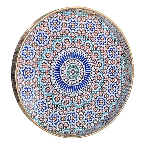 Simmer Stone Plateau décoratif rond en plastique avec poignées, coiffeuse moderne et de service pour ottoman, table basse, cuisine et salle de bain, taille...