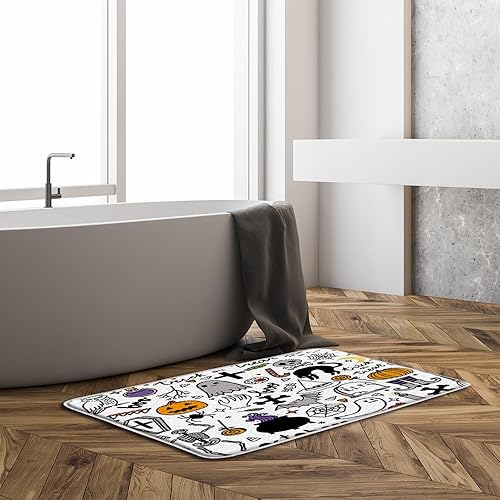 Miniatura 2 de ZSSEZS Tapete de baño de Halloween, calabaza, gato negro, bruja, calavera, fantasma, alquimia, gótico, divertido dibujo animado, escoba de