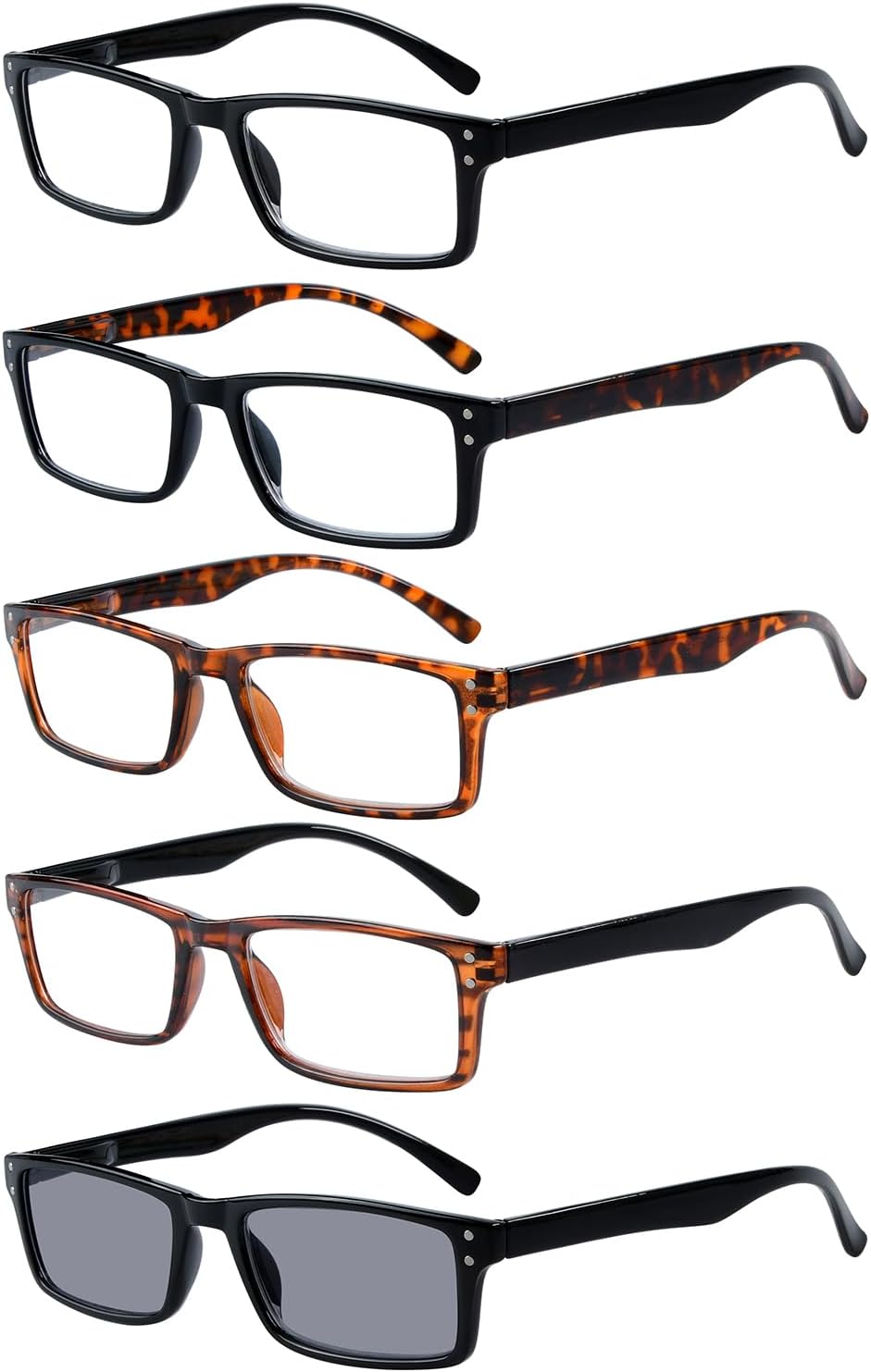 Spring Hinge 5-pack Retro Style Reading Glasses Include Sunshine Readers