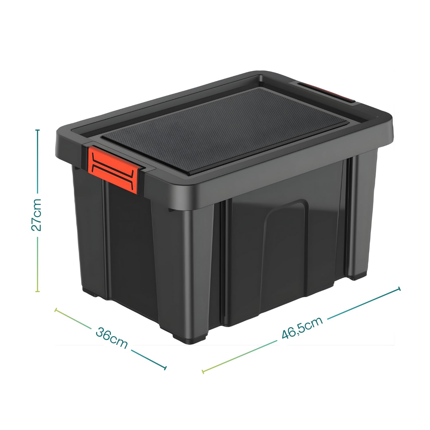 PALUPLUS 3 Contenitori Multiuso Neri da 30 Litri, misura 46,5x36x27 cm, Scatola con Coperchio e Chiusura a Scatto Rossa Soft Touch, Box Impilabile per Garage, Fai da Te, Made in Italy -1631C -4