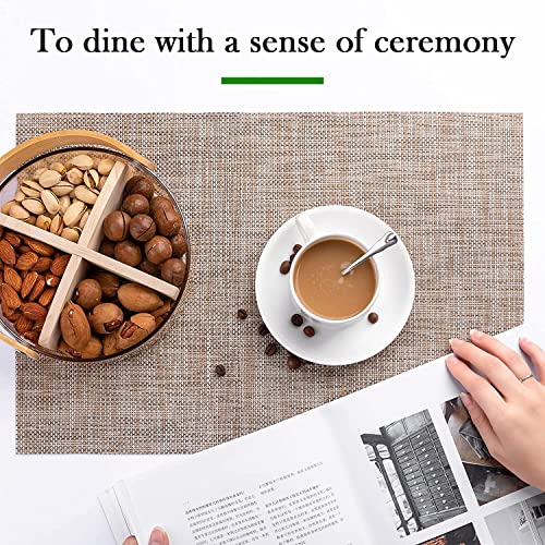 Hgmo Placemats Set Of 6 Washable Indoor/Outdoor Vinyl Place Mats For Dining Table Durable Pvc Weave Table Mats(Caramel) #TOP4