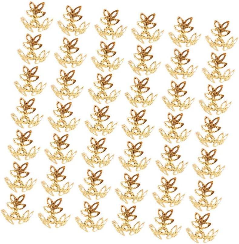 EXCEART 400PCS Flower End Caps 10mm Three-Leaf Hollow Bead Caps Jewelry Making Metal Spacers Findings for Bracelet Necklace Making (Golden)