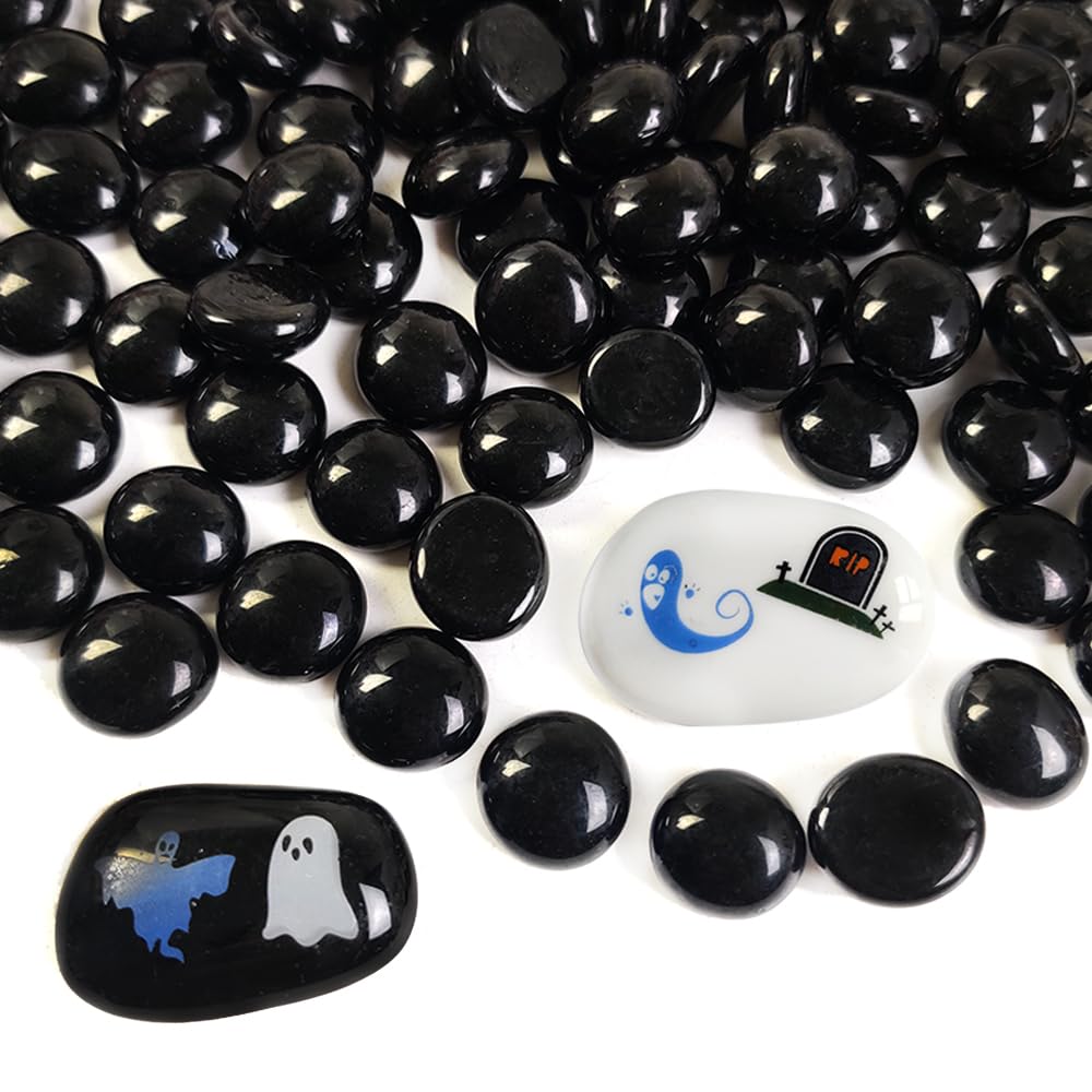 Halloween Decor Black Flat Marbles 5 Lb, Glass Gems for Vase &amp; Crafts