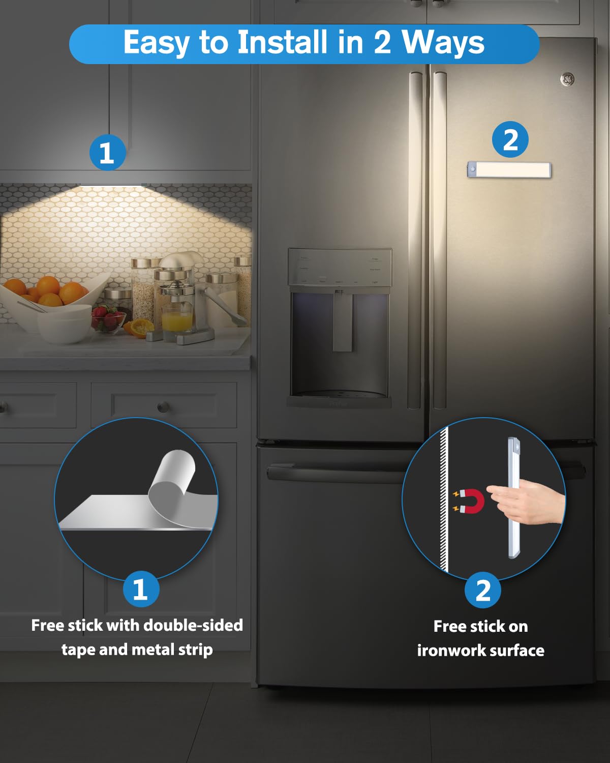 HIBOITEC 30 LED Luce Armadio Led,Armadio Sensore di Movimento Luci 20.3cm,3 Modalità Lluci Led Senza Filo per Sottopensile, Cucina, Corridoio, Garage,Camera, Scale, Bagno
