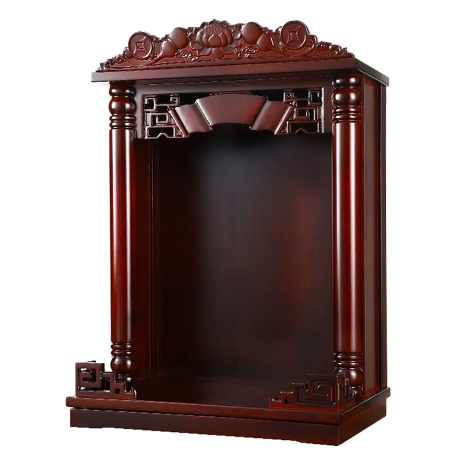 Altare Ofrenda Box, Tempio in Legno da Parete, Vetrina in Legno Massello per Oggetti da Collezione, Contenitore Decorativo e Esposizione per Buddha(42x28x61cm)