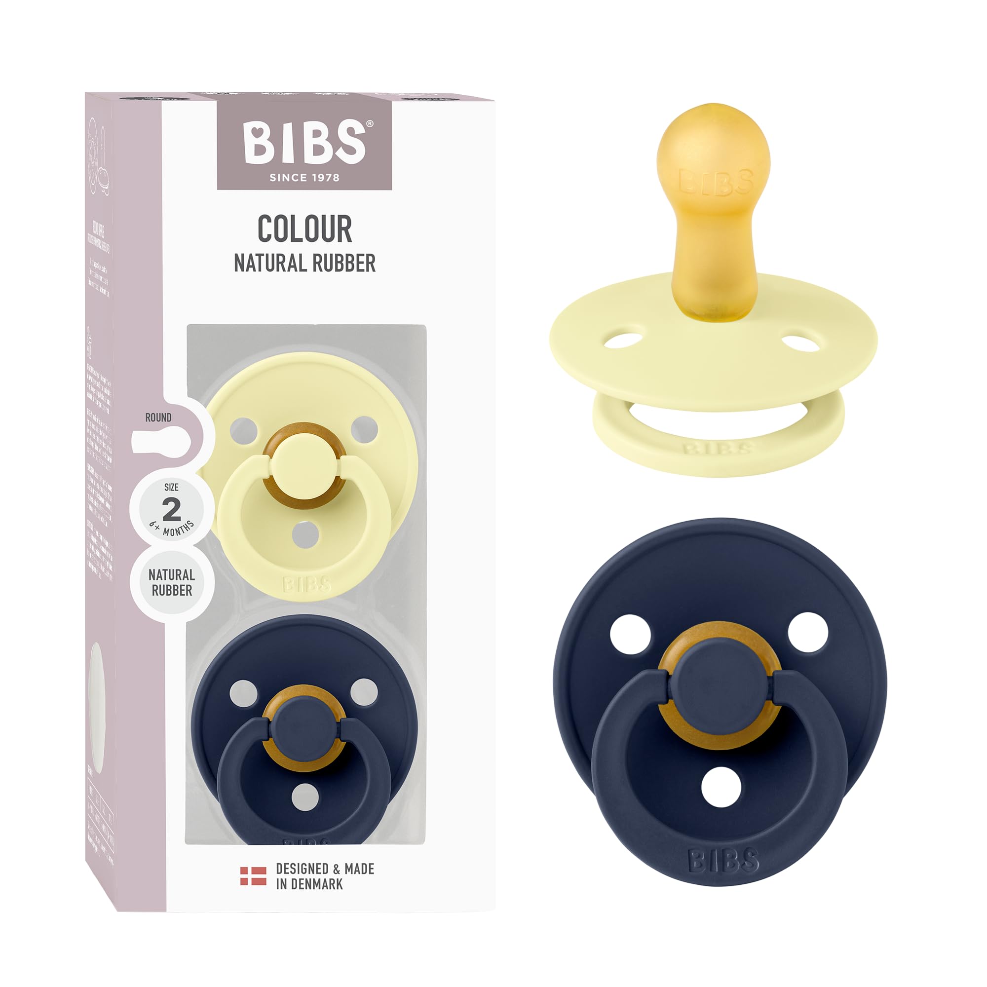 BIBS Colour Paquete de 2 chupetes. Libre de BPA, Tetina redonda. Látex natural, Talla 1 (0-6 meses), Baby Blue/Baby Blue — view 167