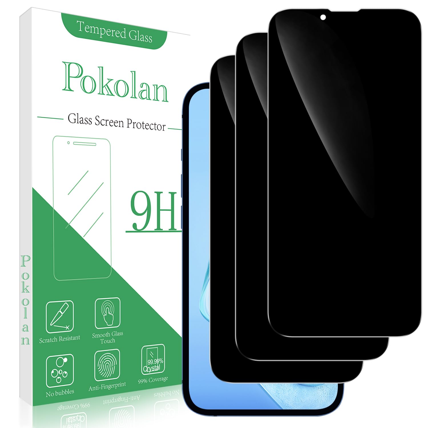 Pokolan [3 Pack Privacy Screen Protector for iPhone 13 Pro Max, Anti-Spy Tempered Glass Film, Full Coverage, Case Friendly