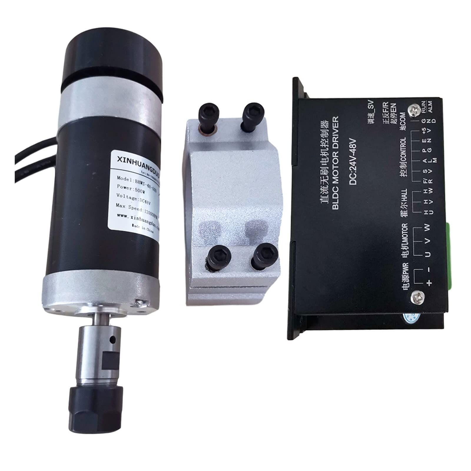 Mooilko Package5 Er16 48V 500W Er16 Brushless Spindle+57Mm Clamp With Screws+ 48V Brushless Motor Driver+48Vdc 10.5A Power Supply Smooth Running(Package5 Er16)