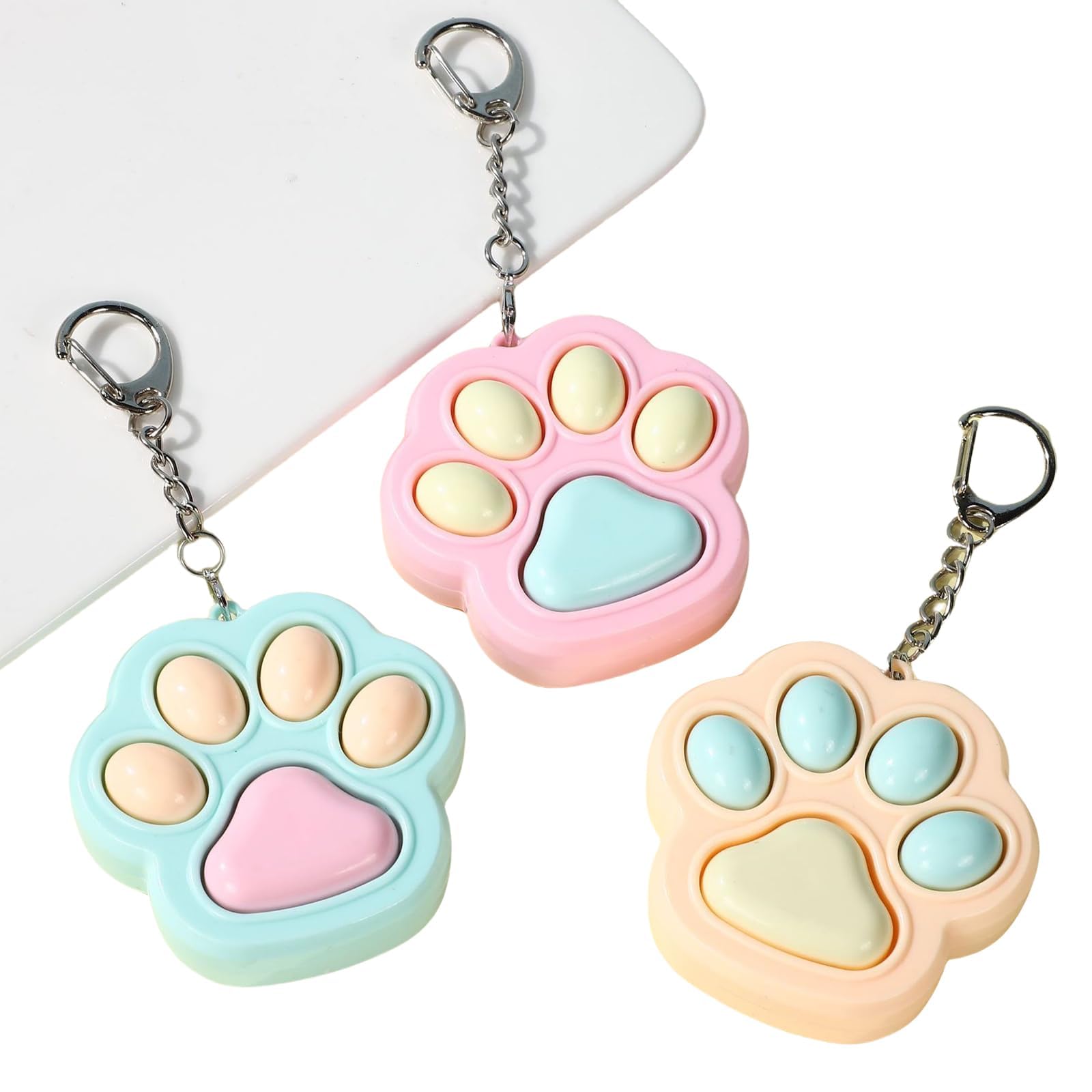KASTWAVEKASTWAVE Stress Relief toy Keychain, 3Pcs Cat Paw Keychain, Mini Sensory Toy, Clicker Toys Anxiety and Stress Relief for Child &Adults