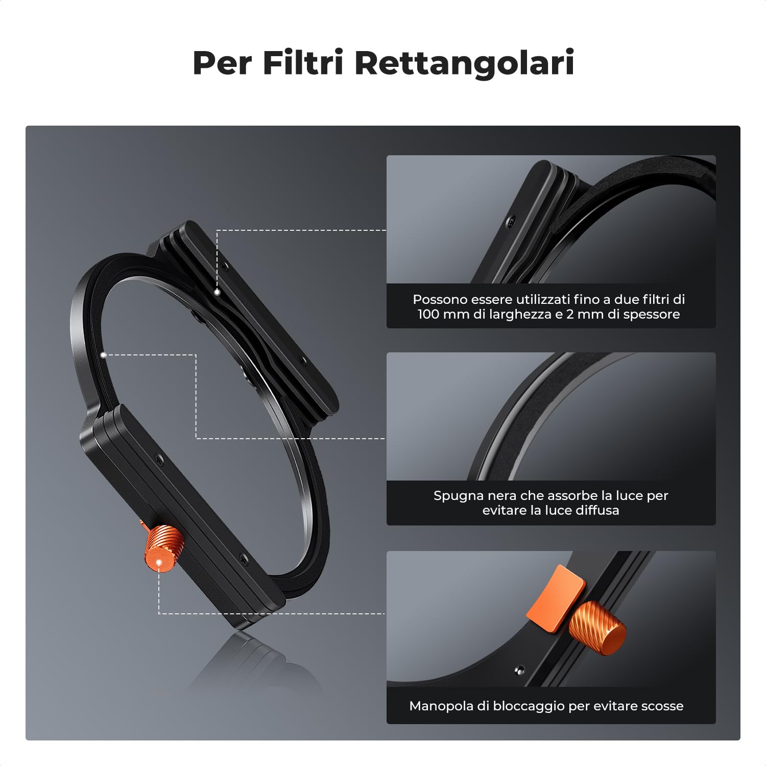 K&F CONCEPT Nano-X Kit da Filtro a Lastra Soft GND8 (0,9) da 100x150mm, 8x Anello Adattatore e 1x Portafiltro Mentale Compatibile Nano-X Porta Filtri per Lente