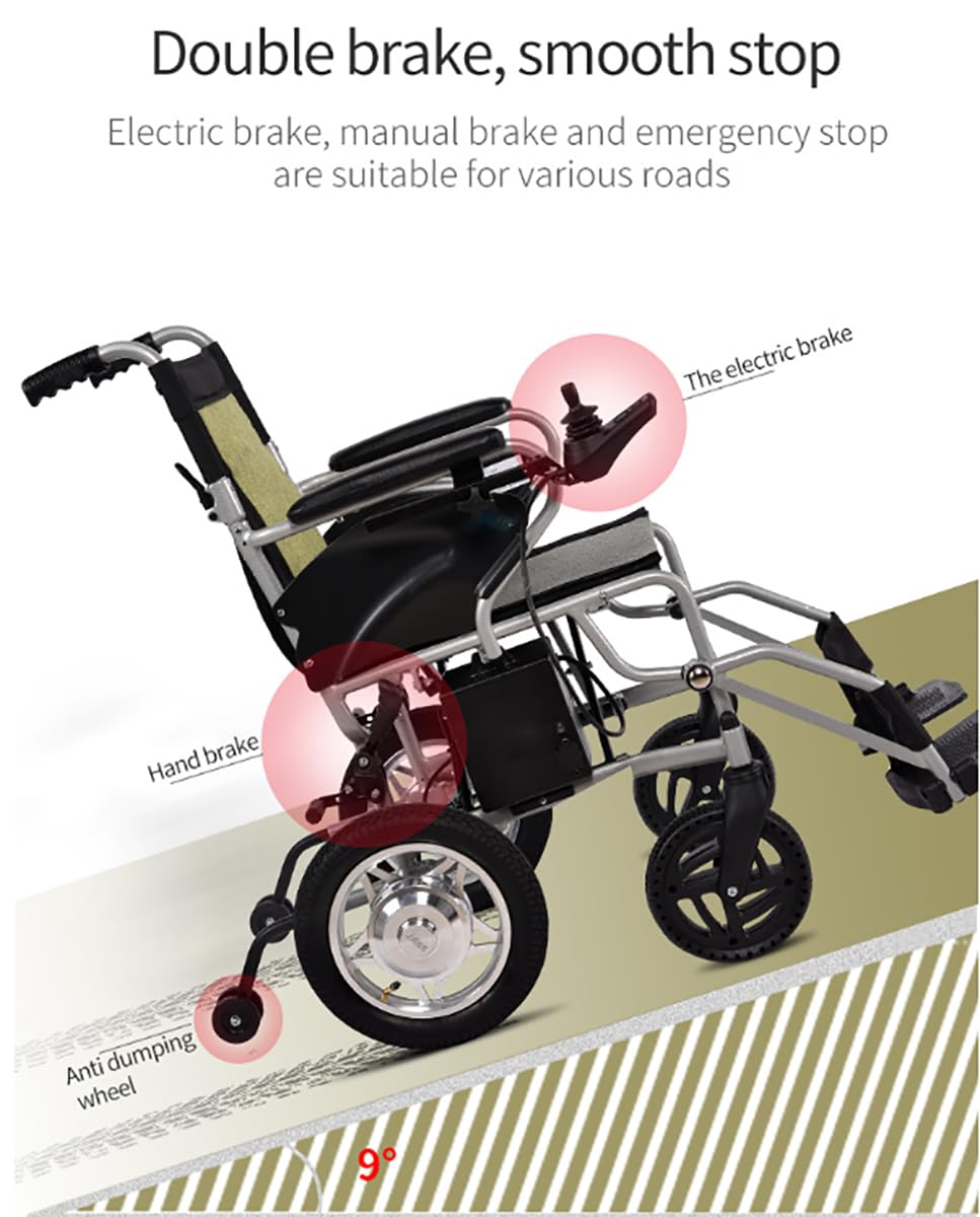 Silla de ruedas eléctrica plegable y ligera, silla de ruedas de transporte 2 en 1, ayuda para caminar con ruedas y reposapiés abatible extraíble, tamaño de viaje, silla de ruedas eléctrica plegable