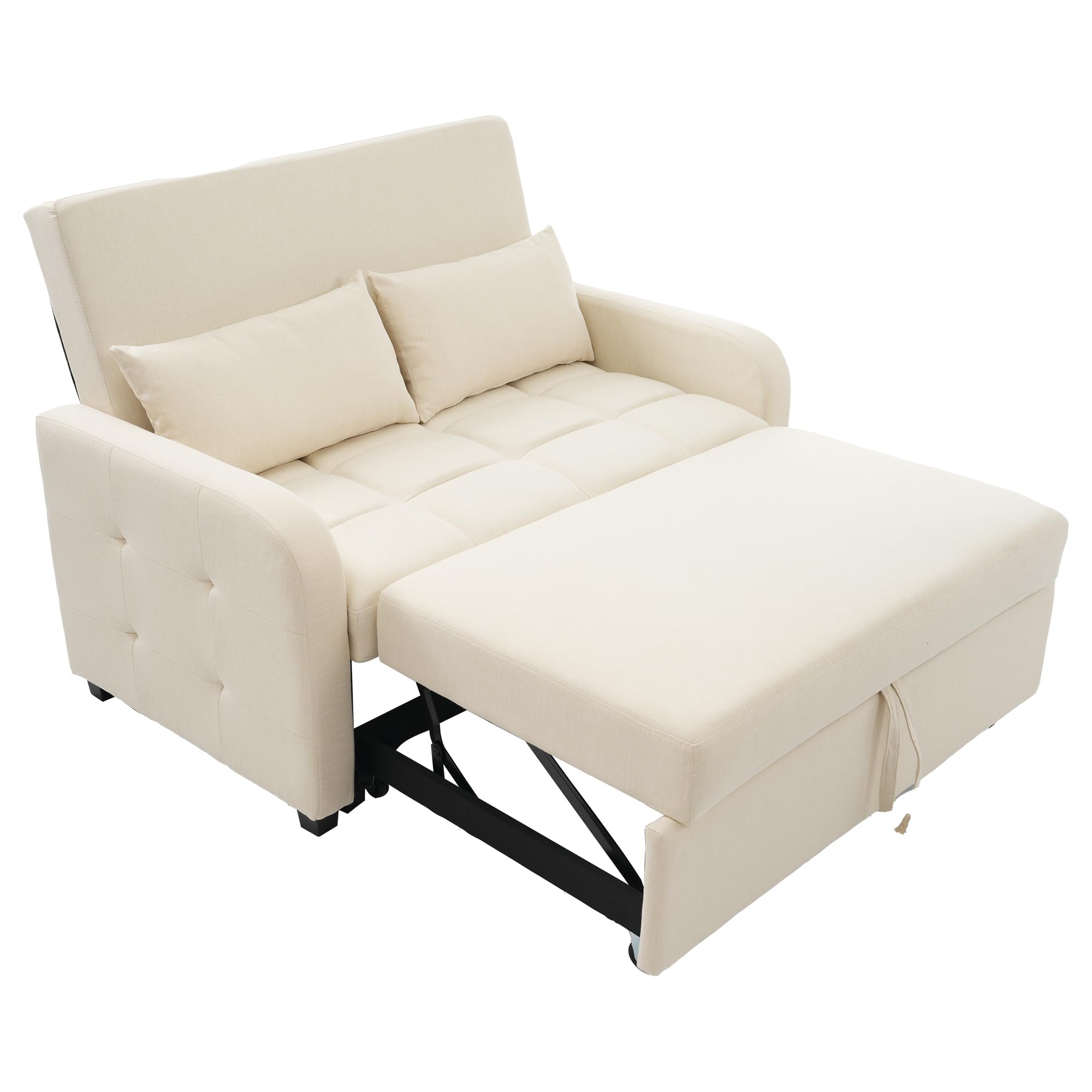 Merax Schlafsofa 2-Sitzer Kleines Sofa mit Schlaffunktion | 180x127 cm - Modernes Klappsofa 3-in-1 Schlafcouch Ausziehbar mit Verstellbarer Rückenlehne, Seitentaschen - Leinenstoff Sofabett, Beige