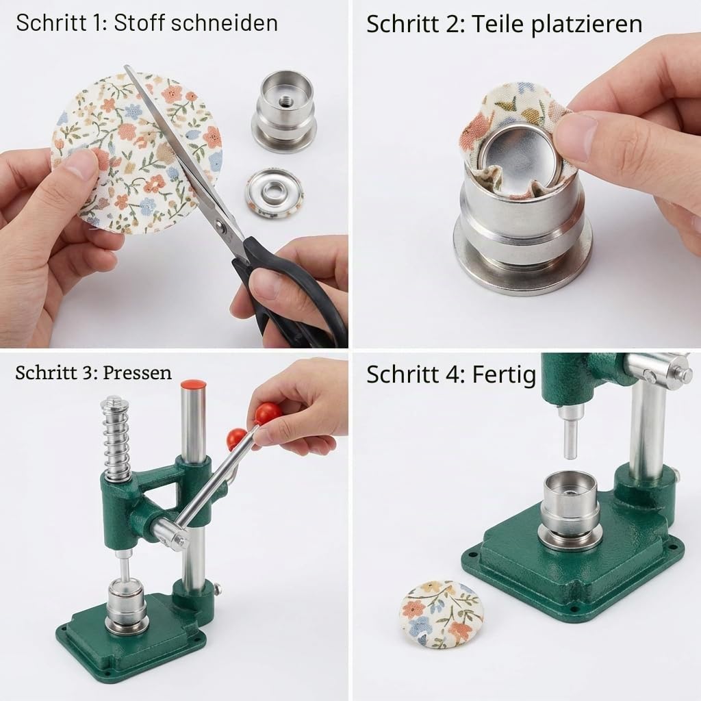 QWORK Knopfmacher-Set mit 3 Größen und 300 Knöpfen, 11/16 Zoll, 1-3/16 Zoll (18, 25, 30 mm) Durchmesser, Handstoff, DIY-Knopfherstellung, Stanztuch, Knopfabdeckung, Herstellung von Maschinenwerkzeug