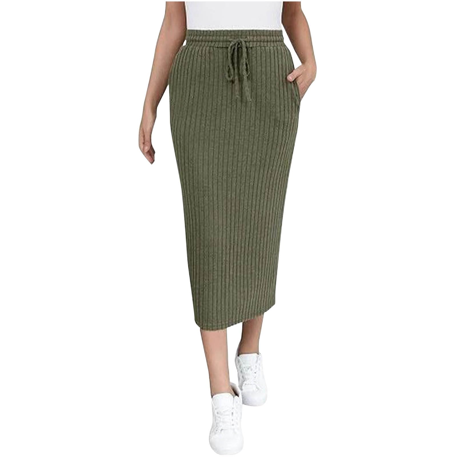 Womens Bodycon Knitted Ribbed Pencil Skirts Elastic High Waisted Midi Long Skirt Trendy Casual Fall Spring Outfit