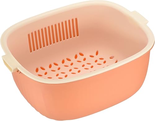 uxcell Juego de colador de cocina, cuenco de lavado y colador de plástico, cuenco de drenaje de doble capa, cesta de drenaje de frutas y verduras,