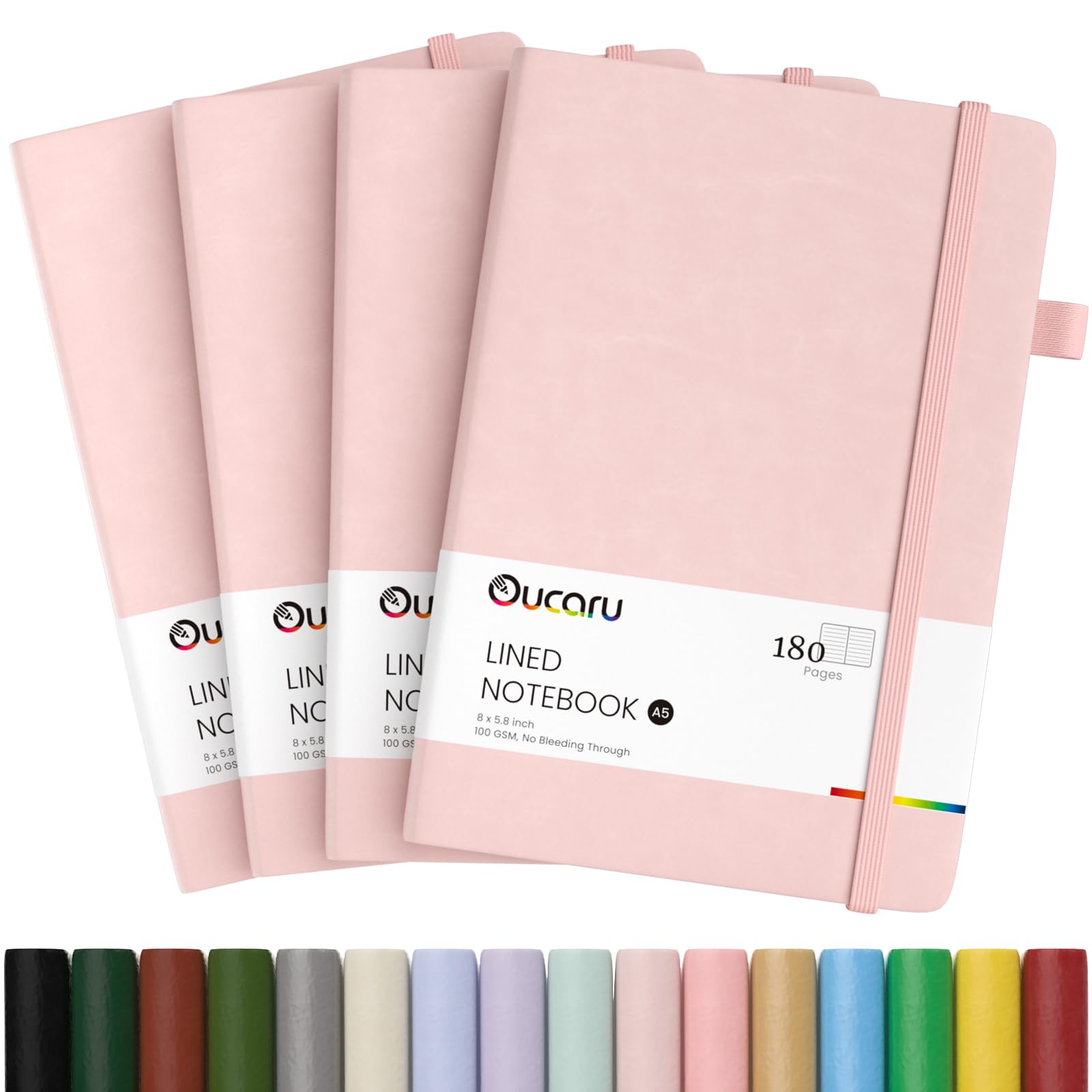 Oucaru Lined Journal Notebook, 4 Pack, 180 Pages, A5 Journals for Writing, 100 GSM Thick Paper, Small Notebooks Daily Journal for Women Men Work, Business, School, Travel Supplies — image 1