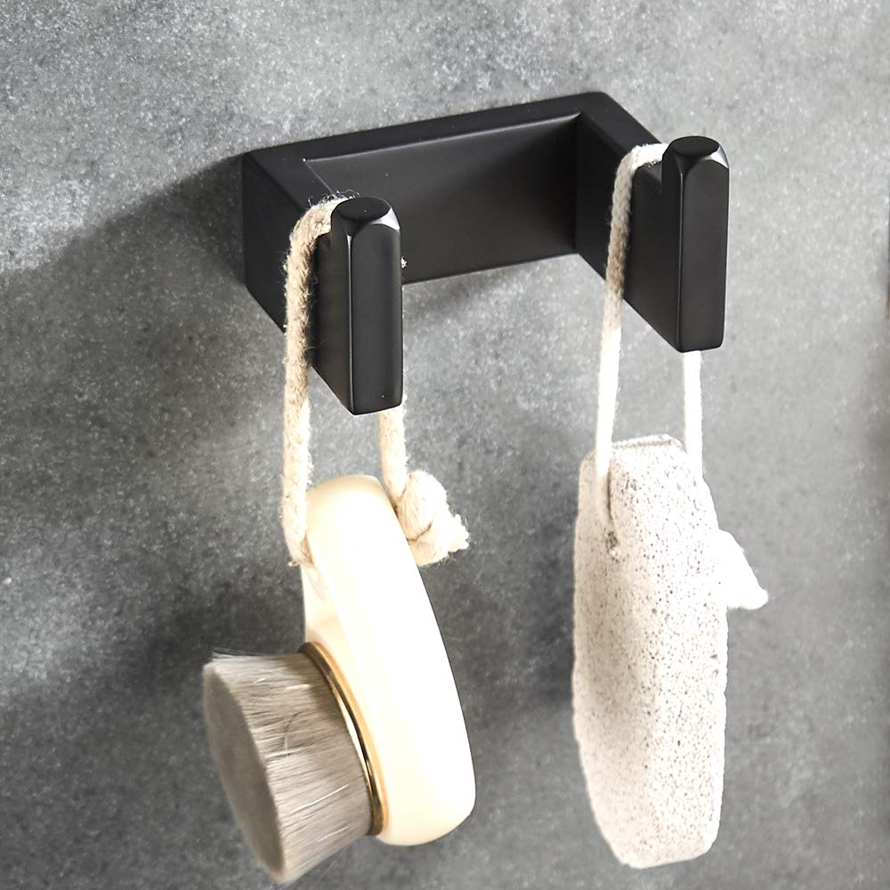 YJ YANJUN Black Towel Hook for Bathroom Modern Robe Hook Double Hook Wall Mounted Coat Hook Matte Black
