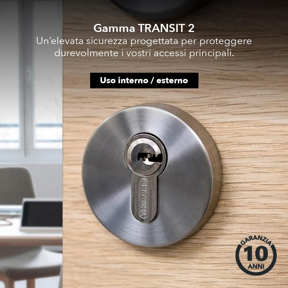 THIRARD - Cilindro di Serratura Doppia Entrata Transit 2 - Ottone - Uso Interno ed Esterno - 8 Perni - Anti-Strappo, Anti-Trapano, Anti-Scasso, Anti-Snap - 30 x 40 mm - Grigio | Protezione anti-strappo, anti-foratura, anti-grimaldello, finitura nichelata,