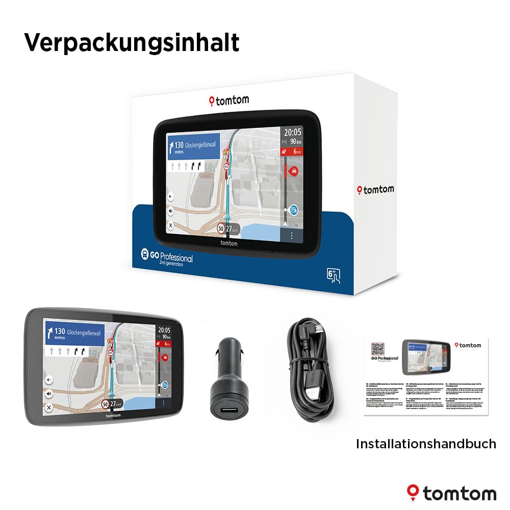 TomTom LKW-Navi GO Professional 2. Generation (6" großer kapazitiver Touchscreen mit Karten von Europa und Echtzeit-Verkehrsinformationen, speziell für LKW, Transporter, Busse und große Fahrzeuge)