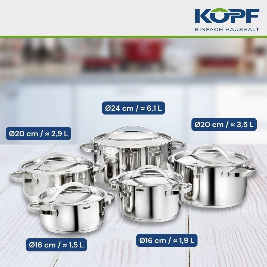 Kopf Set di pentole, Acciaio Inossidabile, Argento, 24 cm, 10 unità