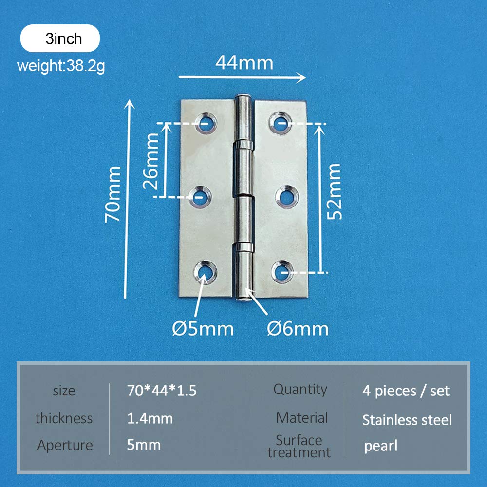 Set 4 Cerniere In Acciaio Inox | 1 Pollice | Per Porte, Armadi, Mobili E Scatole | Con Viti - Foto 2