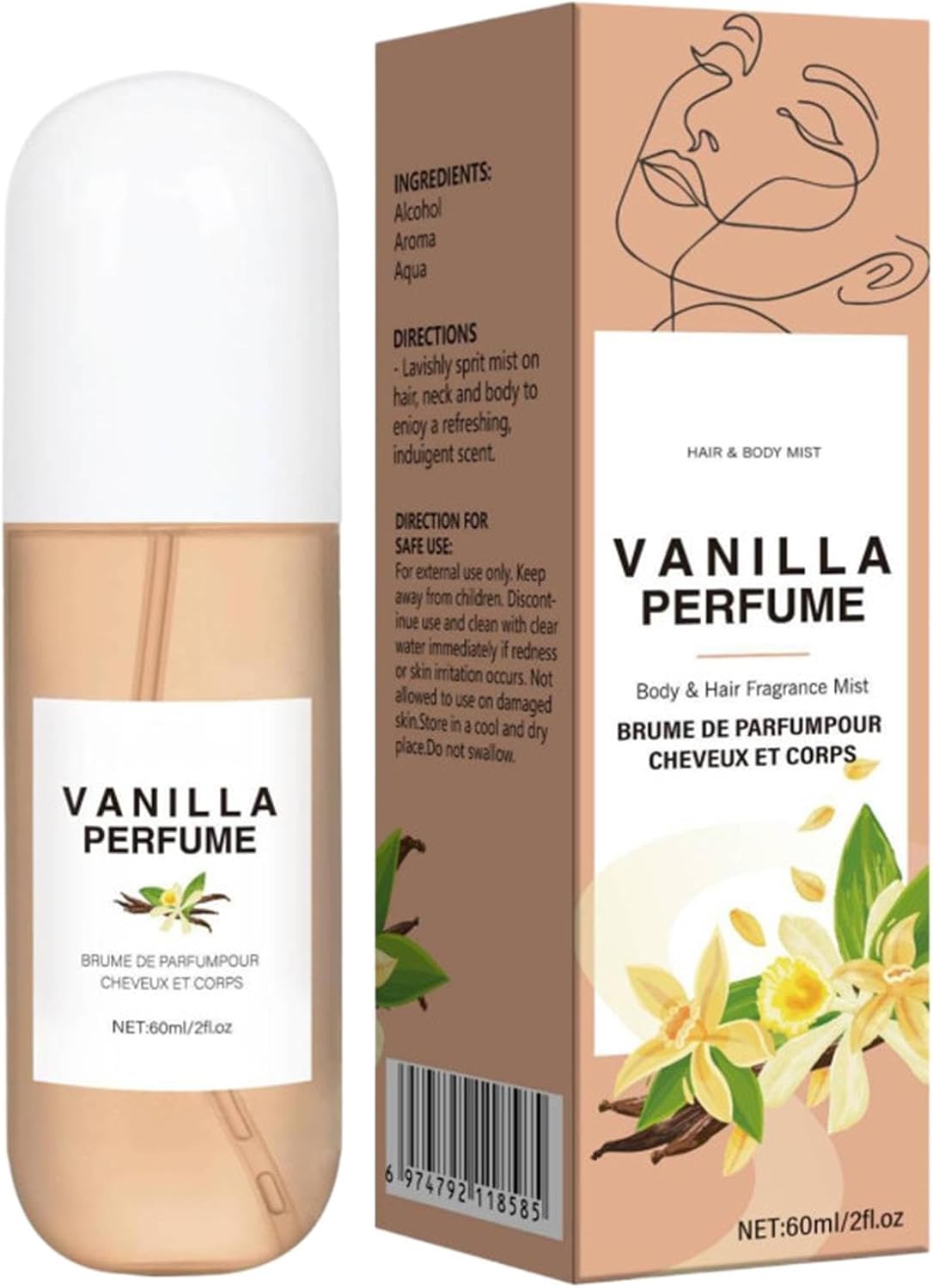 Vanilla Spray | Hair And Body Mist Spray | Refreshing Perfume Spray | Hair Perfume With Vanilla Scent | Body Mist Spray | Lightweight and Compact 60ml Bottle for Travel Convenience