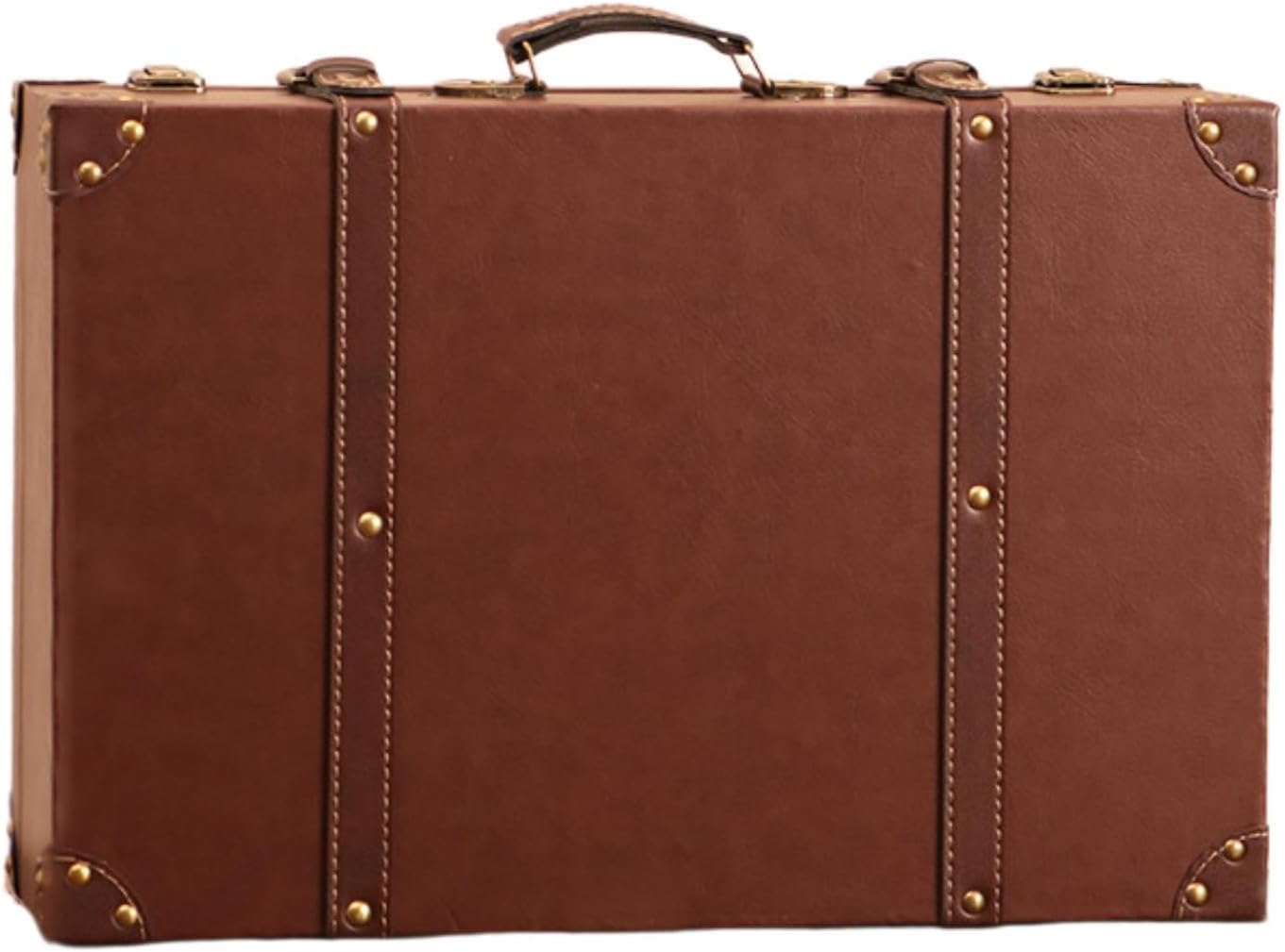 Vintage Suitcase with Handle Wooden Treasure Chest Decoration Retro Household Wood Storage Box for Bedroom Window, Brown 45cmx30cmx15cm