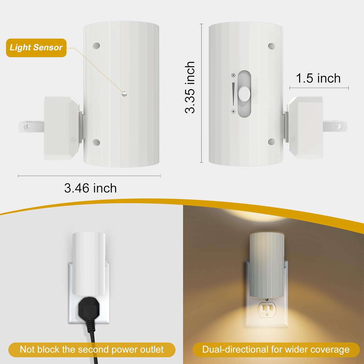 Night Light, Led Night Lights Plug into Wall, Sensor Dusk to Dawn, 0-100 LM Dimmable Night Lights, 3000K Soft White for Bathroom Bedroom Kitchen Toilet Hallway Stairway, 2 Pack - Image 5