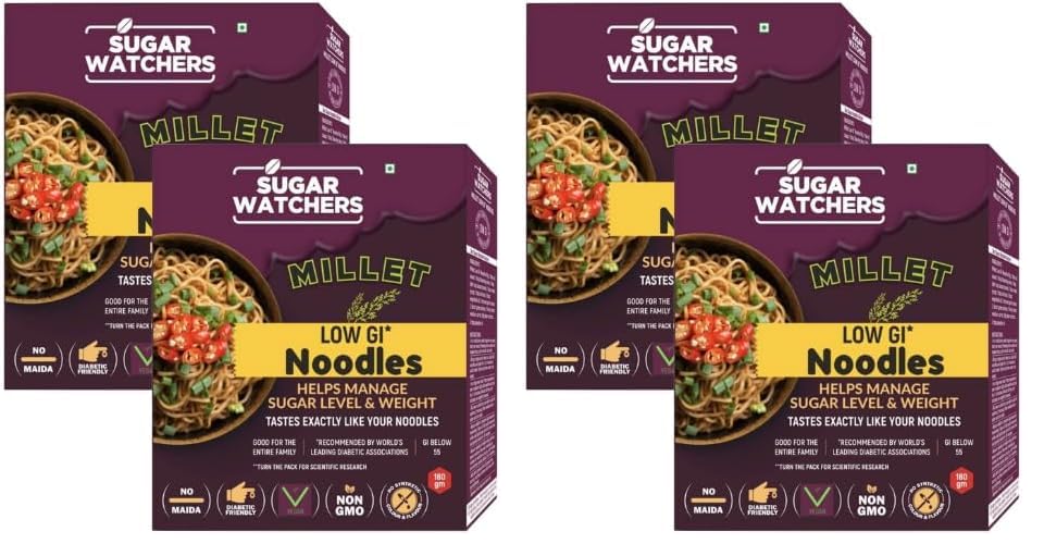 Image of Sugar Watchers Low GI Millet Noodles, No Maida, Non-Fried, Diabetic Friendly (Pack of 4)