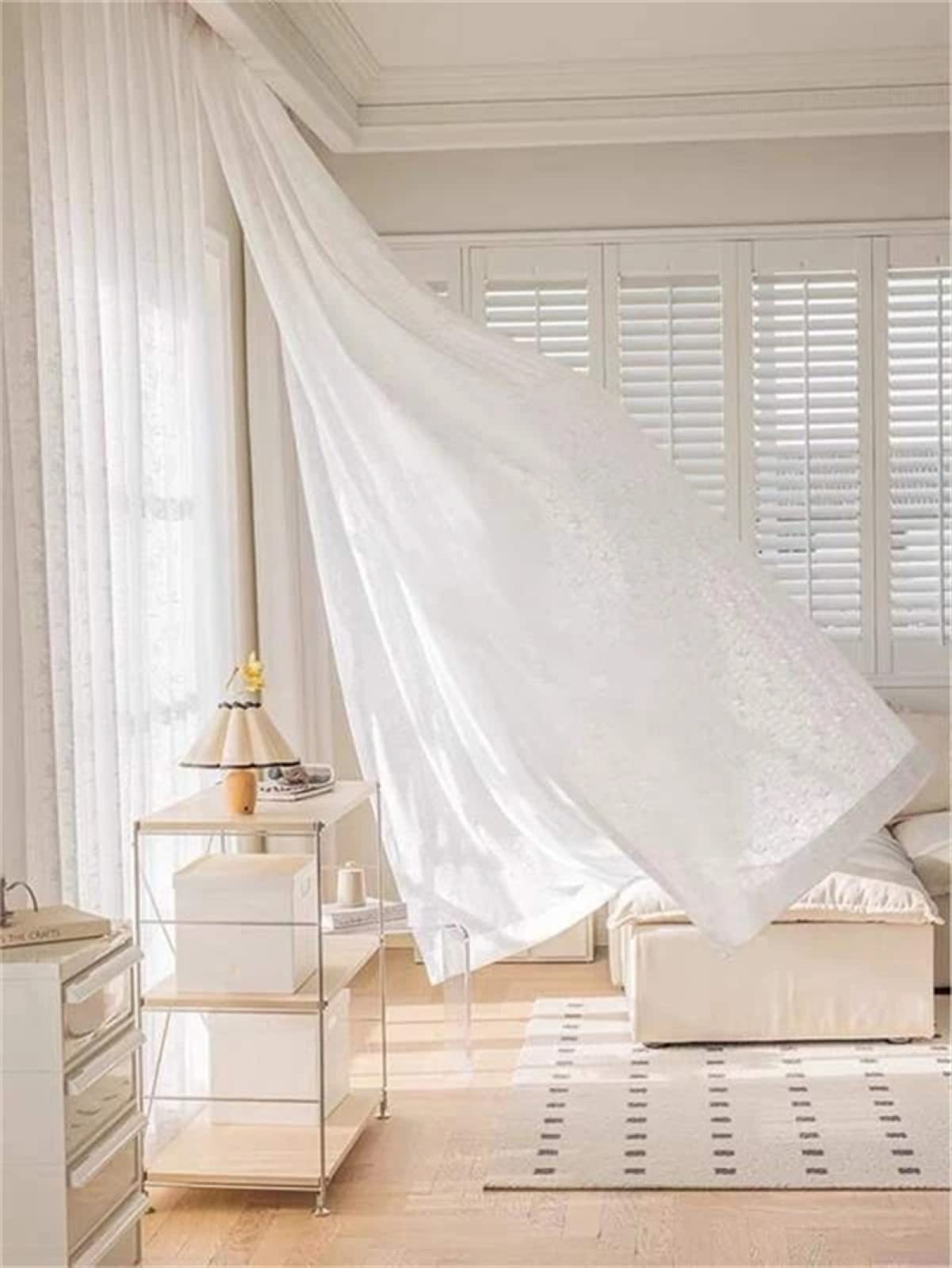 2 Piezas Cortinas Salon Modernas Visillos Poliéster Visillo semitraslúcido con Ollaos para Casa Decoracion Dormitorio, Salón o Habitación - 229 x 274cm(An x Al) Hoja Blanca
