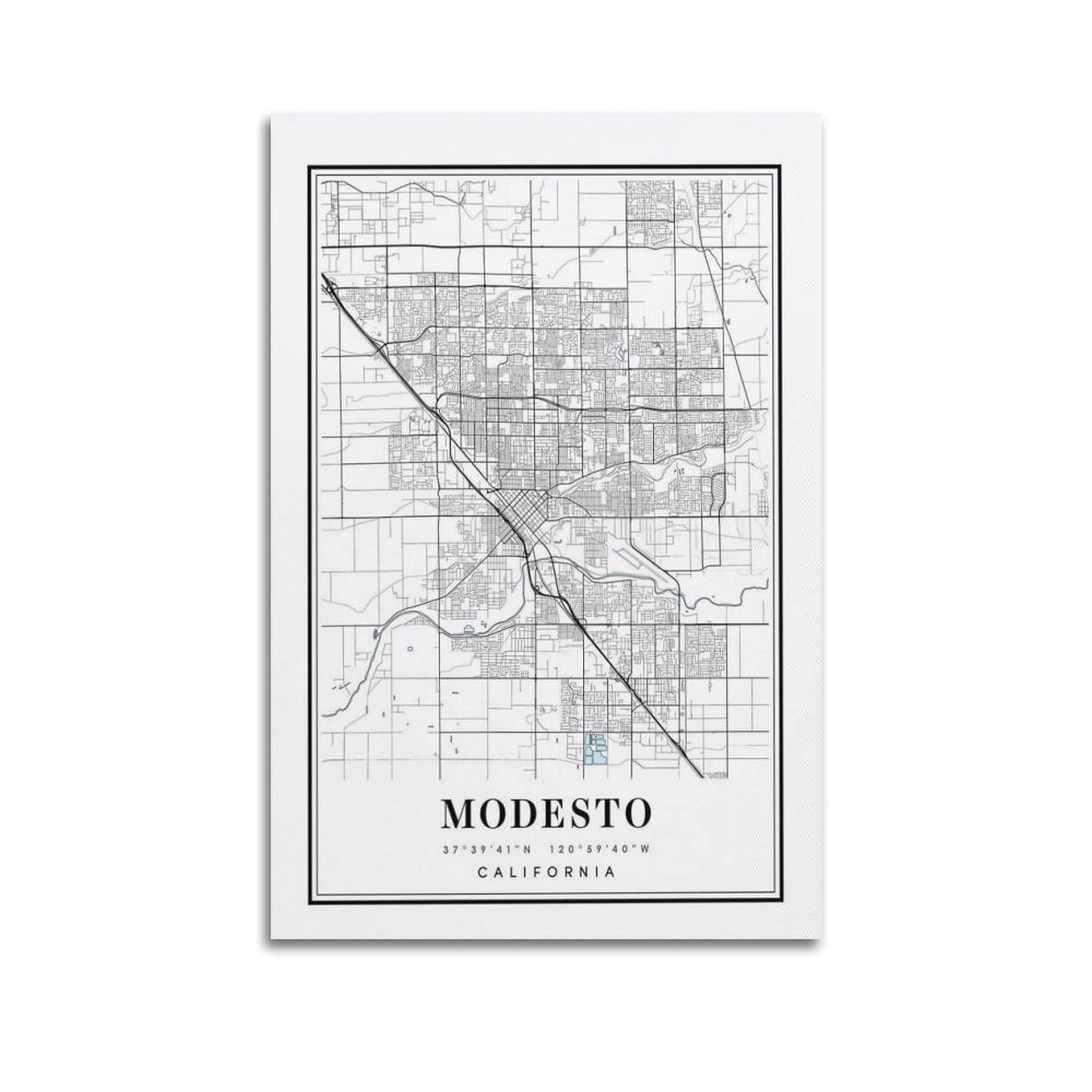 xiaoxiaoshen Modesto California Map Canvas Poster Wall Art Prints Room Aesthetic Murals Bedroom And Living Decorations 24x36inch(60x90cm)