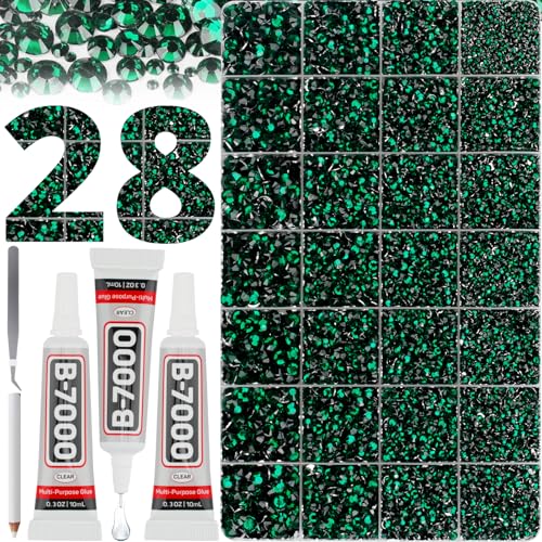 36000Pcs Emerald Green Rhinestones for Bedazzling Dark Green Mixed Sizes 2-6mm Flatback Gems Bedazzled Kit with B7000 Glue Flat Back Resin Gemstone Crystal Rhine Stone Jewel for Crafting Clothing