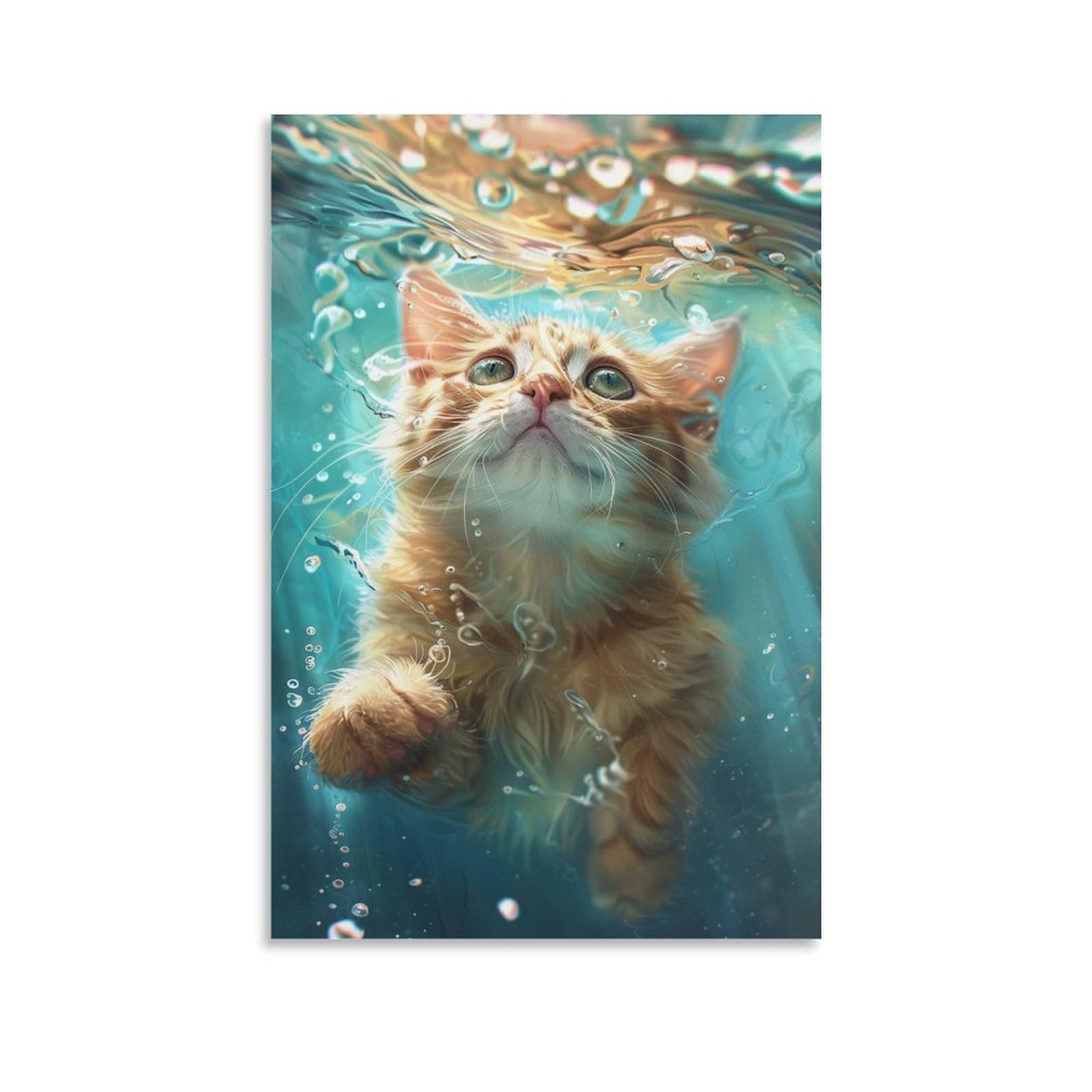Amazon.co.jp: 絵画 水の中のかわいいオレンジ色の猫インテリア 絵画