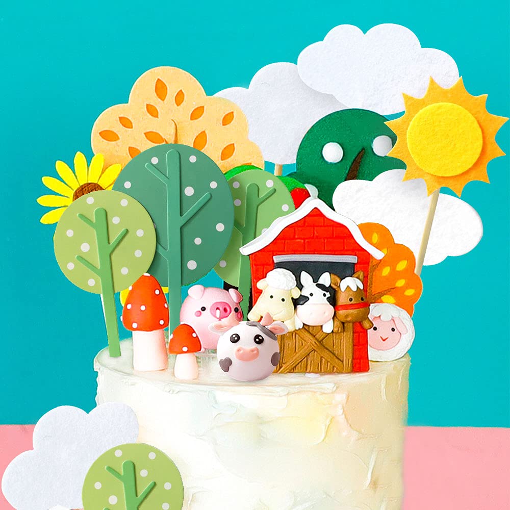 JeVenis Farm Animal Cake Topper Set - Sheep, Cow, Pig, Horse Decorations For Birthday & Baby Shower Parties