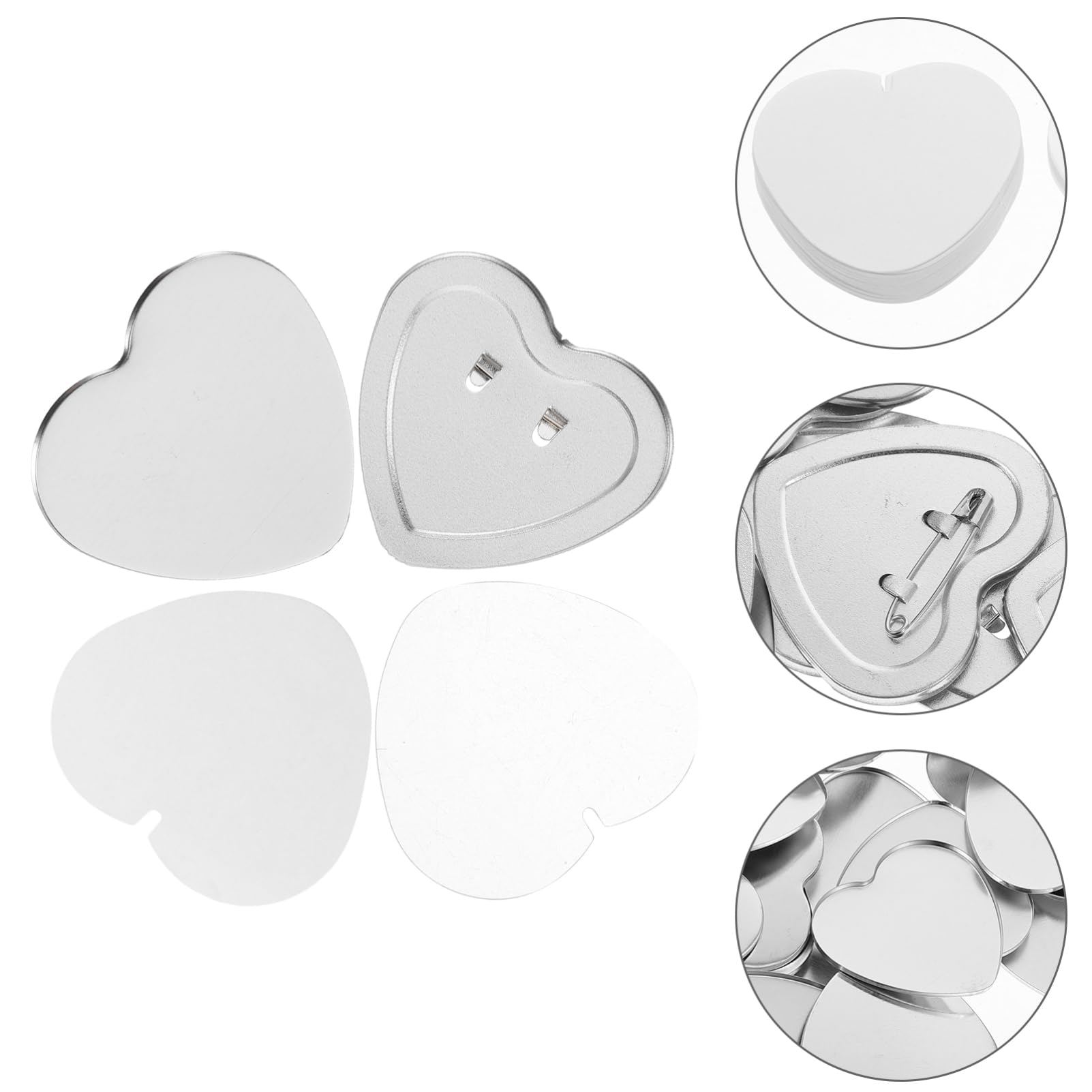 Botones con Forma de Corazón para Diy, 100 Sets, Kit | Piezas de Metal en Blanco, Película Transparente y Papel en Blanco, Acabado Brillante, para Manualidades