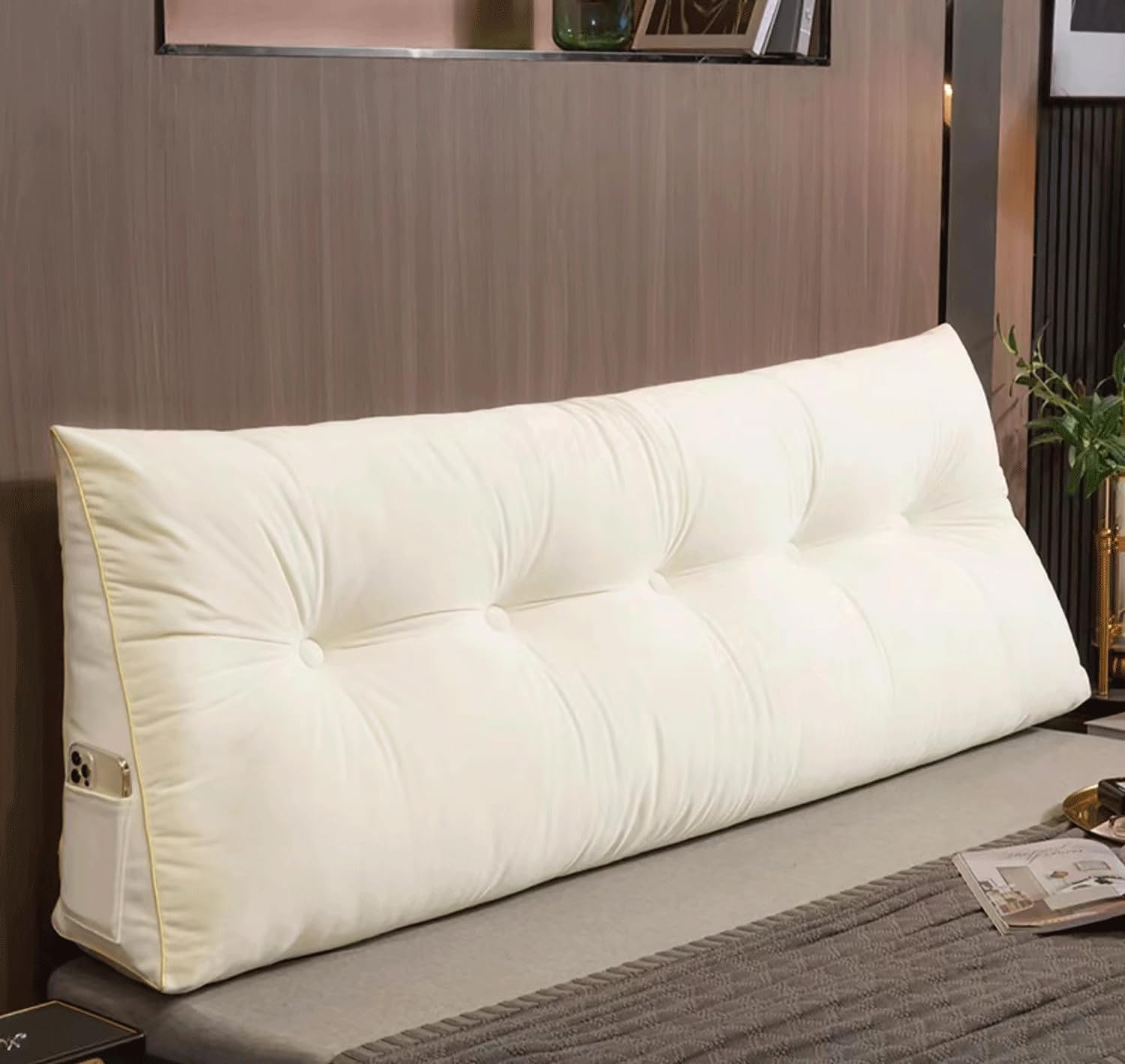 Oreiller de tête de lit triangulaire blanc 100x50x20cm pour dossier de lit